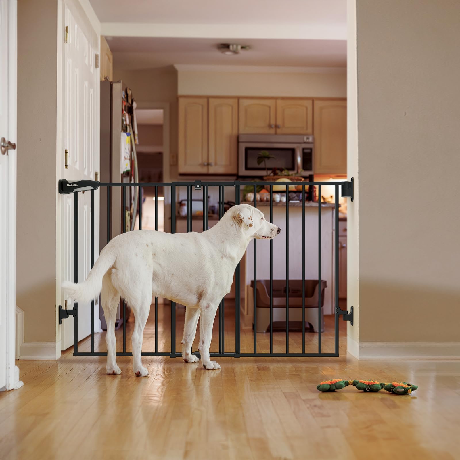 Babelio 26-43" No Bottom Bar Baby Gate for Babies, Elders and Pets, 2-in-1 Hardware Mount Dog Gate for The House, Stairs and Doorways, with Large Walk Thru Door, Black