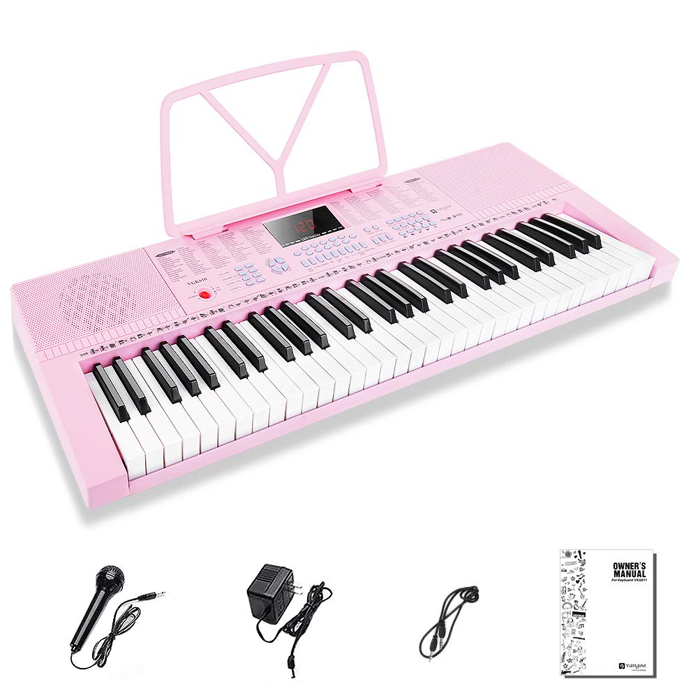 Vangoa 61-Key Light-Up Keyboard Piano for Beginners, 350 Tones &amp; Timbres, 3 Teaching Modes, With Microphone, Black