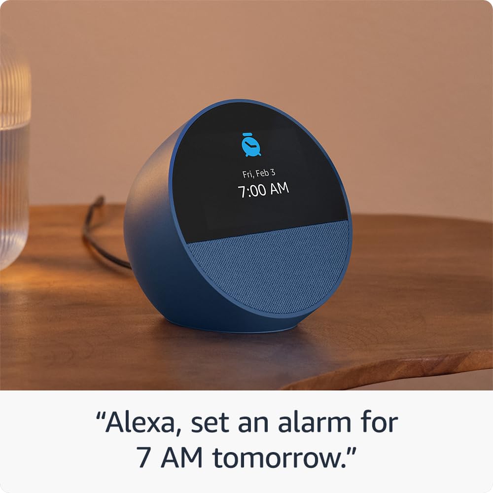 Amazon Echo Spot (newest model), Great for nightstands, offices and kitchens, Smart alarm clock with Alexa, Black