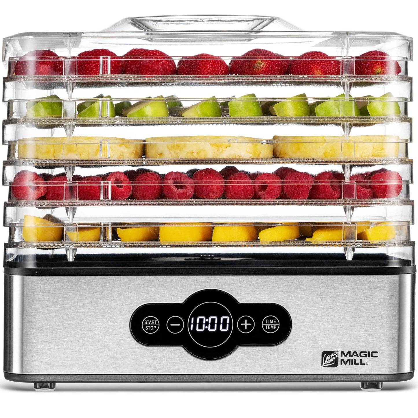 Magic Mill Food Dehydrator Machine | 5 Stackable Stainless Steel Trays Jerky Dryer with Digital Adjustable Timer &amp; Temperature Control - Electric Food Preserver for Fruits, Veggies, Meats &amp; Dog Treats