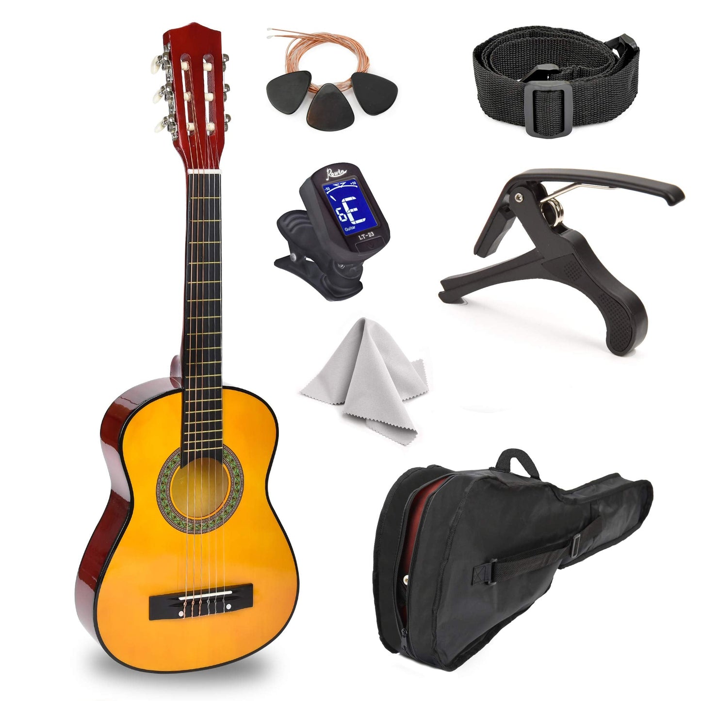 30" Left Handed Wood Guitar with Case and Accessories for Kids/Girls/Boys/Teens/Beginners (30", Black)