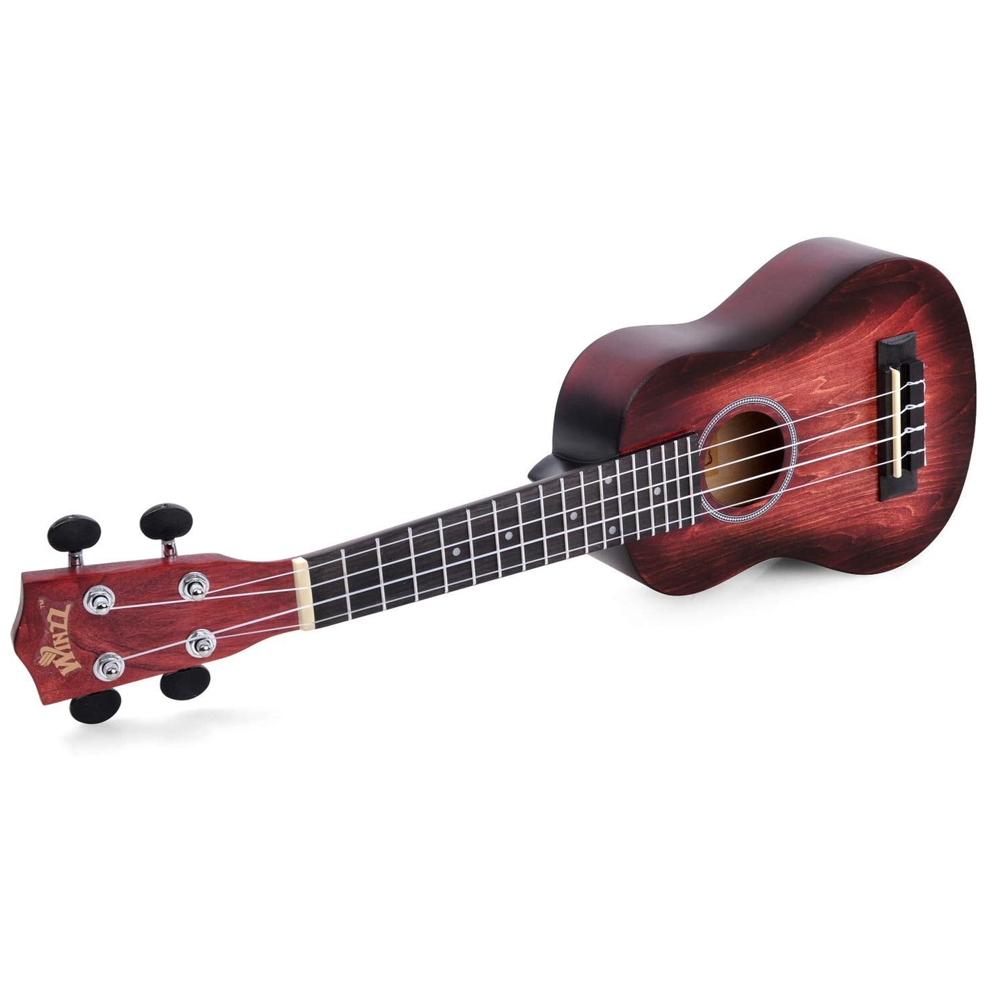 WINZZ HAND RUBBED Series - 21 Inches Soprano Ukulele Vintage Hawaiian Uke with Online Lessons, Bag, Tuner, Strap, Extra Strings, Fingerboard Sticker, Black