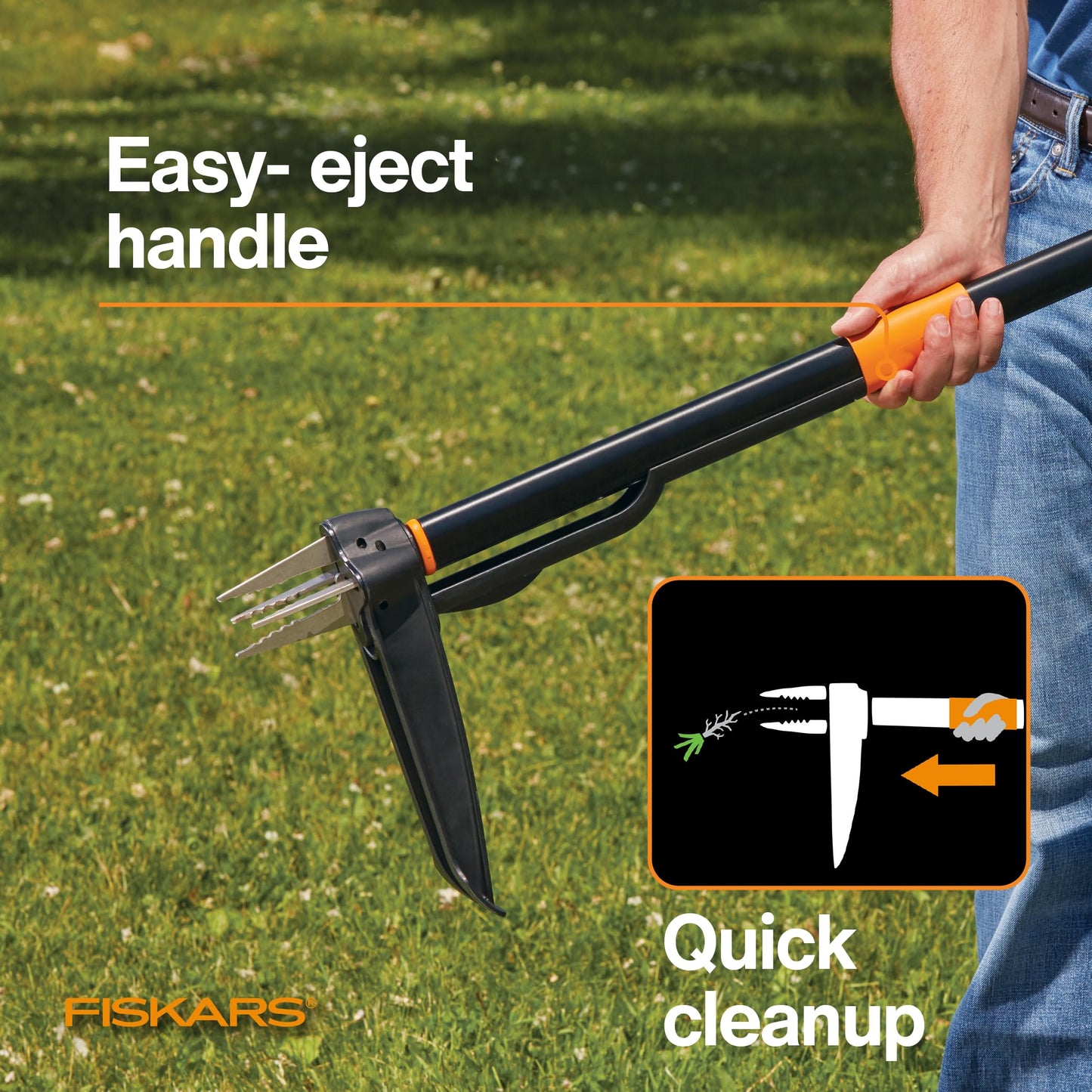 Fiskars 3-Claw Stand Up Weed Puller Tool, Gardening Hand Weeding Tool with 39" Long Ergonomic Handle with Easy-Eject Mechanism