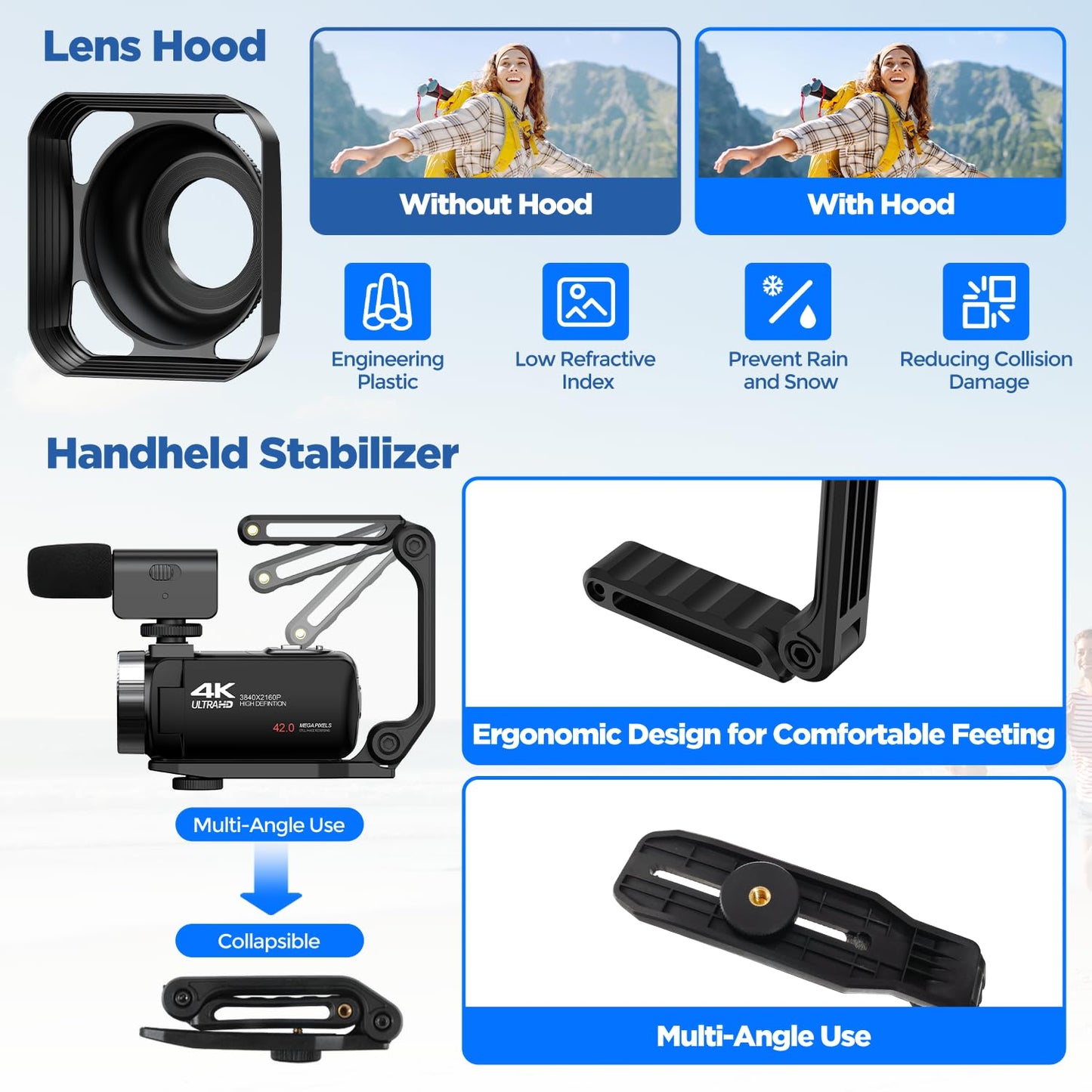 4K Video Camera Camcorder Digital Camera Recorder 42MP YouTube Vlogging Camera 18X Digital Zoom 3” 270° Rotation Screen Camcorders camera with Microphone, Remote Control, 2 Batteries, 32G SD Card