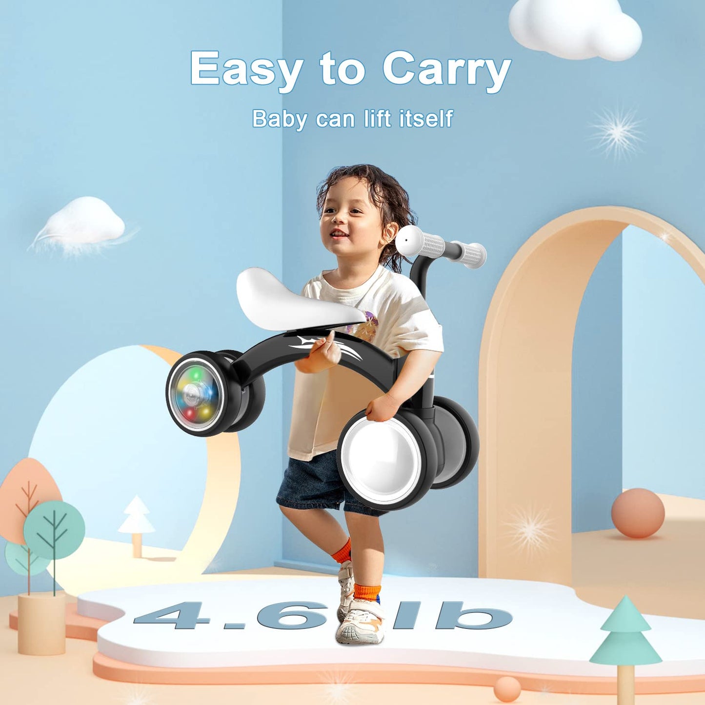 Colorful Lighting Baby Balance Bike Toys for 1 Year Old Boy Gifts, 10-36 Month Toddler Balance Bike, No Pedal 4 Silence Wheels&amp;Soft Seat First Riding on Toys, One Year Old Boy Birthday Gifts.