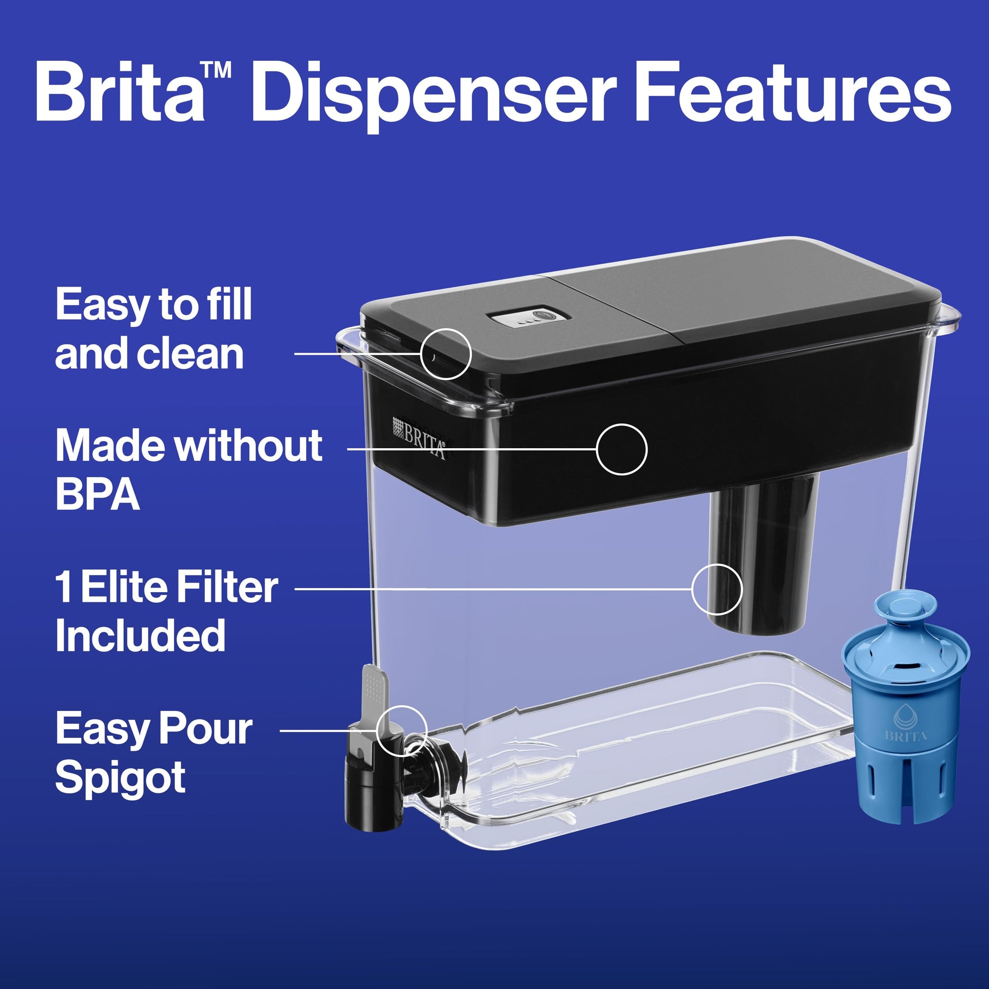 Brita UltraMax Elite Water Filter Dispenser, Removes 99% of Lead, Includes 1 Filter, 27-Cup, Black