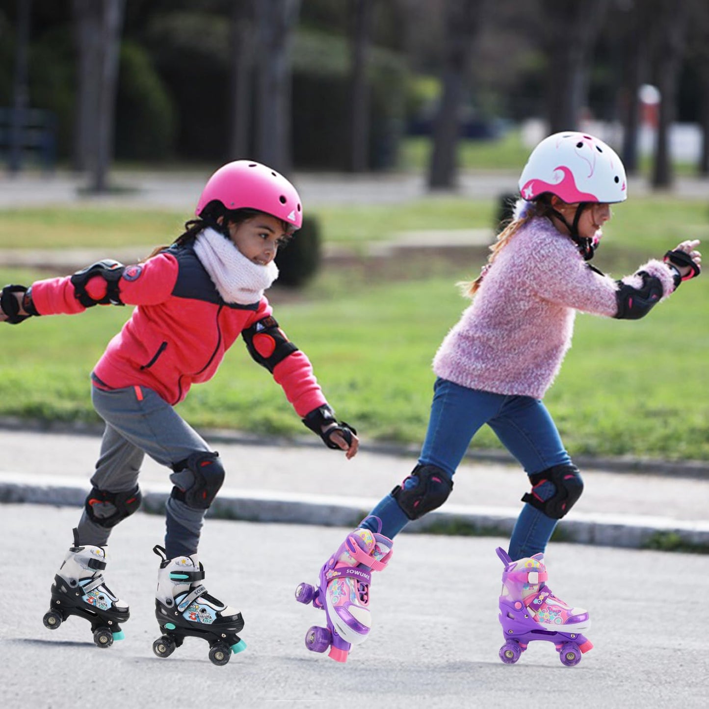 Sowume Adjustable Roller Skates for Girls and Women, All 8 Wheels of Girl's Skates Shine, Safe and Fun Illuminating for Kids