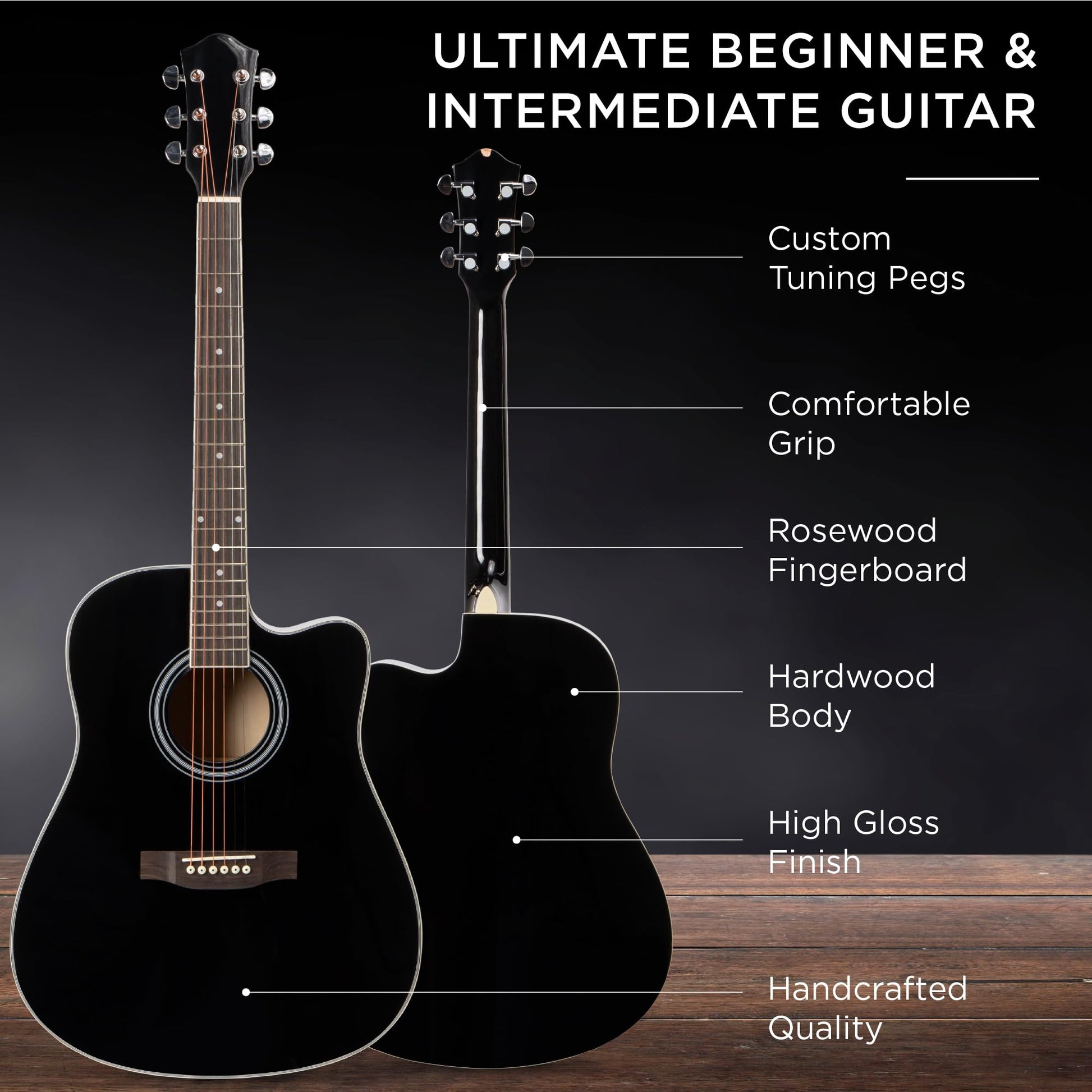 Best Choice Products 41in Beginner Acoustic Guitar Full Size All Wood Cutaway Guitar Starter Set w/Case, Strap, Capo, Strings, Picks - Aged Natural