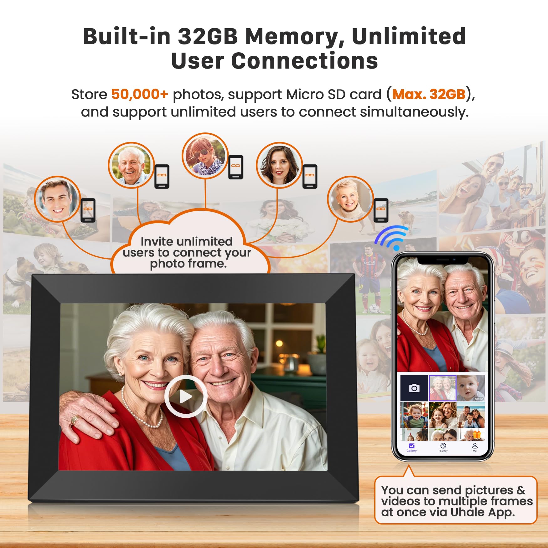 Uhale Digital Picture Frame WiFi 10.1 Inch with 32GB Storage, Electronic Photo Frames 1280 x 800 HD IPS Touch Screen, Auto Rotate, Slideshow, Instantly Share Photos and Videos from Anywhere