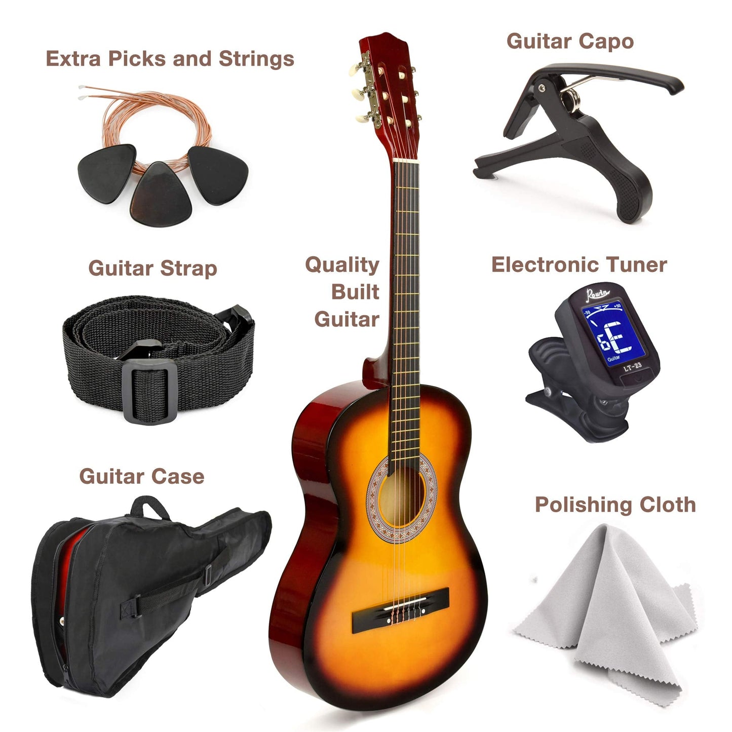 30" Left Handed Wood Guitar with Case and Accessories for Kids/Girls/Boys/Teens/Beginners (30", Black)