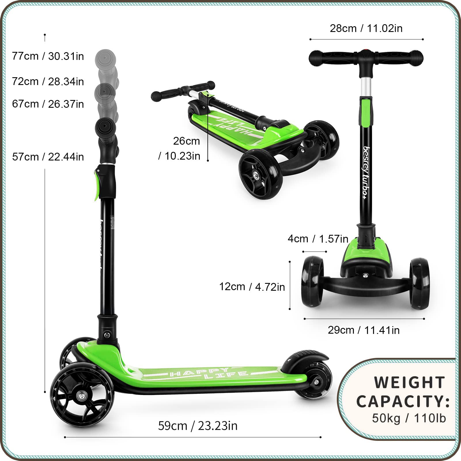 besrey Kick Scooter for Kids Ages 3-10, 3 Wheel Scooter for Kids with Adjustable Height, Folding Kids Scooter with LED Light Wheels Rear Brak Extra Wide Deck Outdoor Activities for Boys/Girls