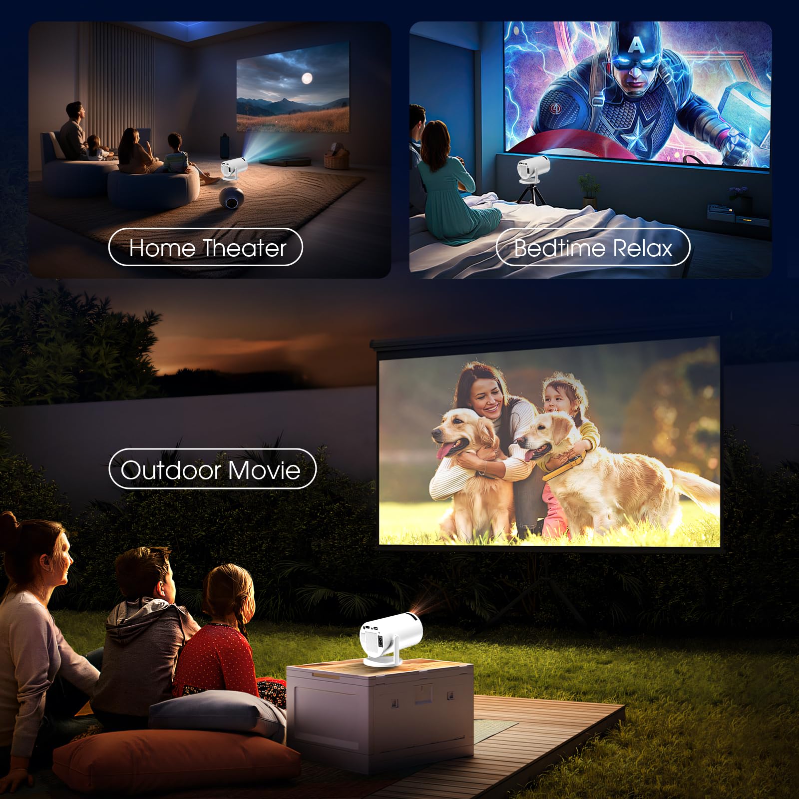 [Built-in App] Mini Projector 1080P FHD 4K Support Projector with Mouse Portable Projector with WiFi and Bluetooth 180° Adjustable Auto Keystone HDMI/TV Stick/PS5/Laptop, with HDMI Cable &amp; Mouse