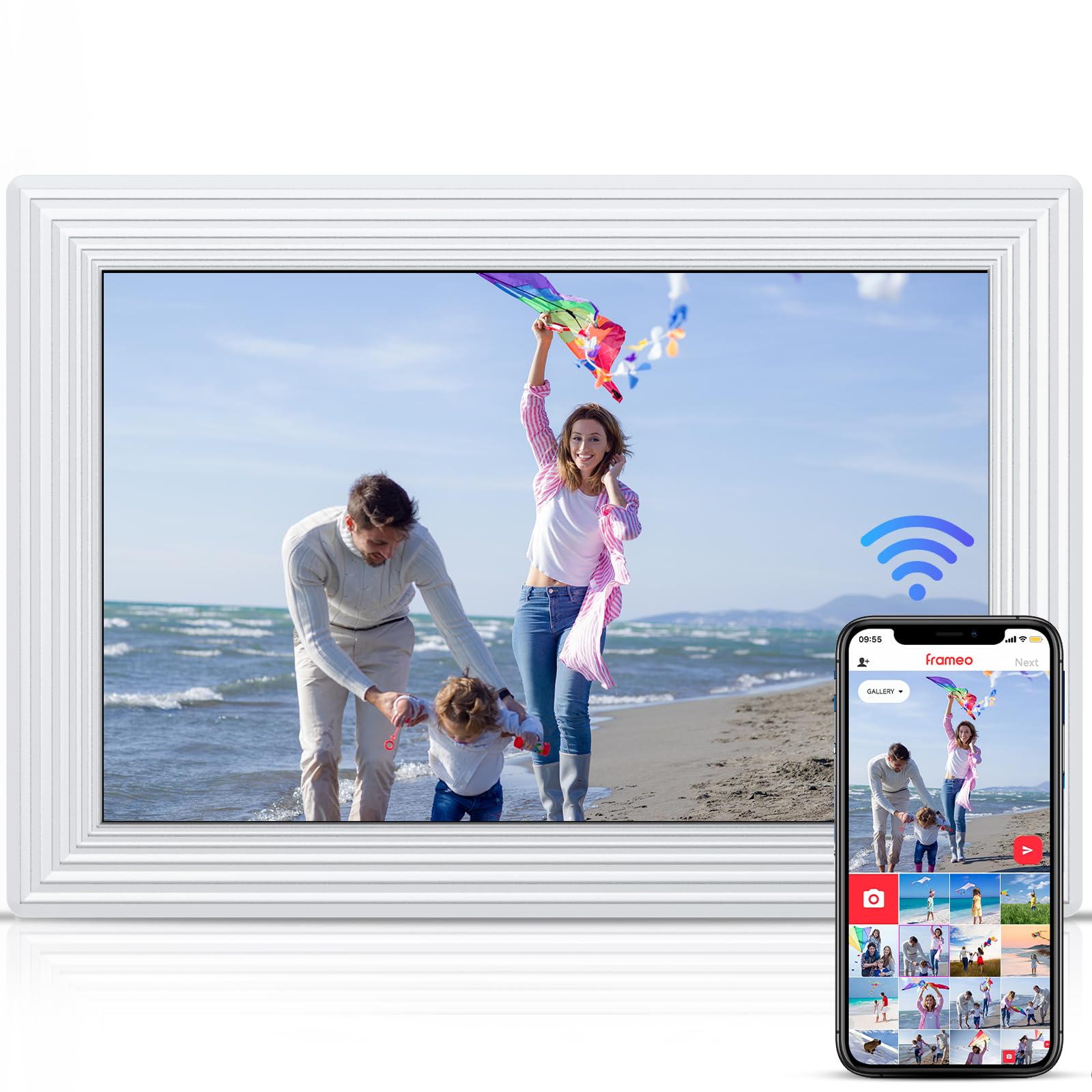 Frameo 10.1" WiFi Digital Picture Frame, Smart Digital Photo Frame with 16GB Storage, 1280x800 IPS HD Touch Screen, Auto-Rotate, Easy Setup to Share Photos or Videos Remotely via App from Anywhere