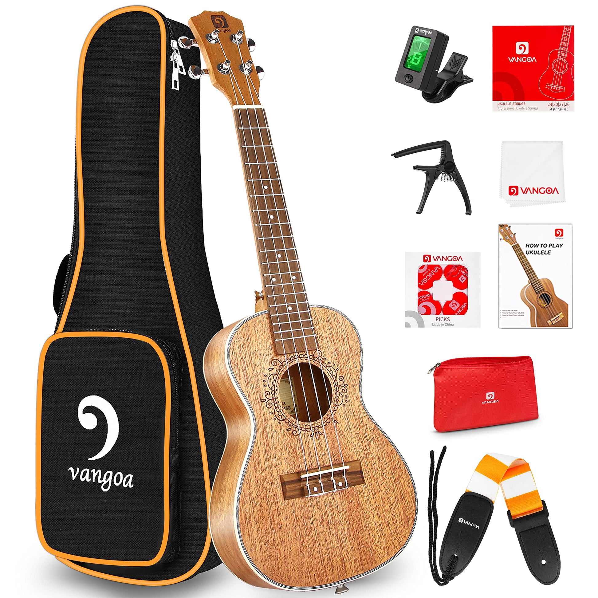 Ukulele Soprano Mahogany 21 Inch Professional Acoustic Ukelele Four String Wooden Hawaiian Uke Beginner Kit for Kids Students Starter Kit, by Vangoa