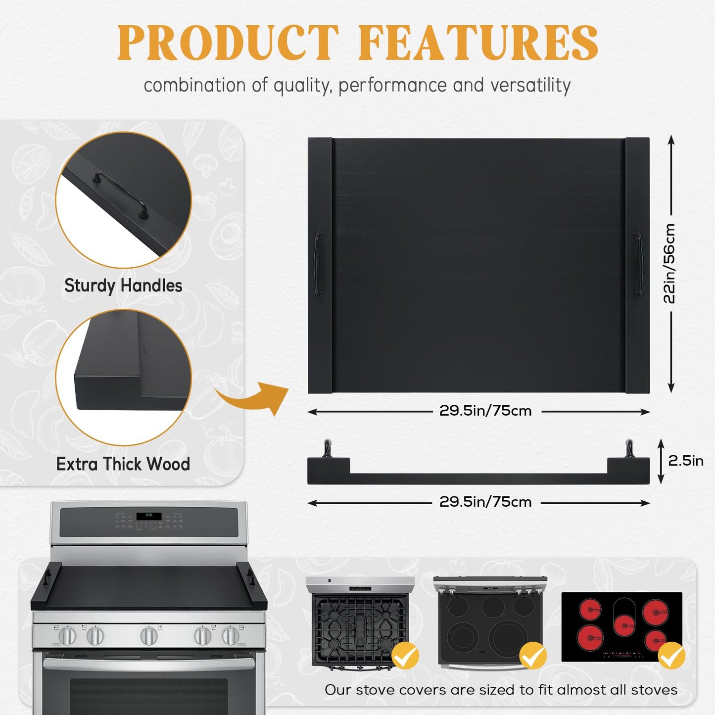 Noodle Board Stove Cover with Handles, Multiple Stove Top Cover Board for Electric/Gas Stove Top(Black)