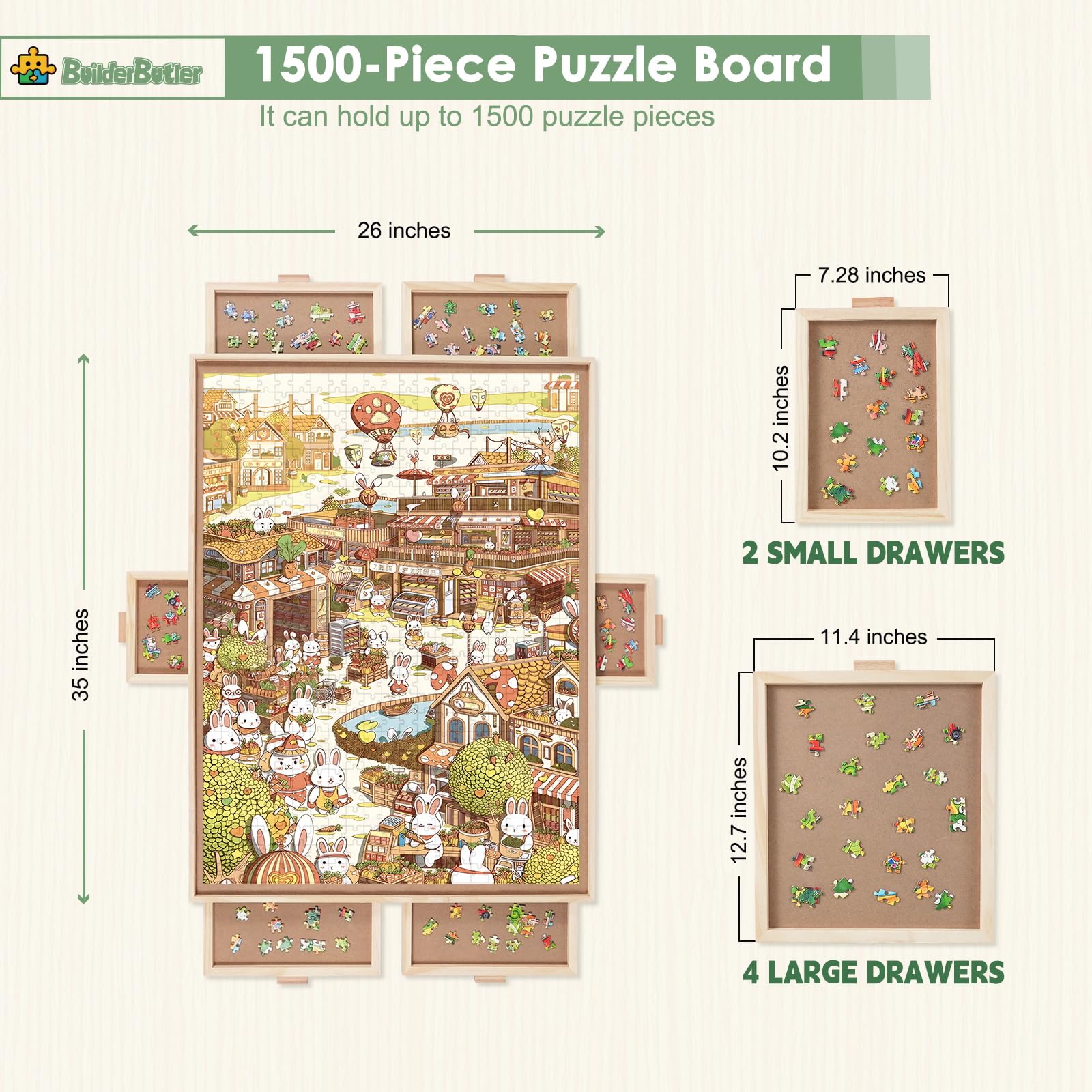 1000 Pieces Rotating Puzzle Board with 6 Drawers,30.9"x23.2" Portable Wooden Jigsaw Puzzle Table with Lazy Susan Spinning Cover