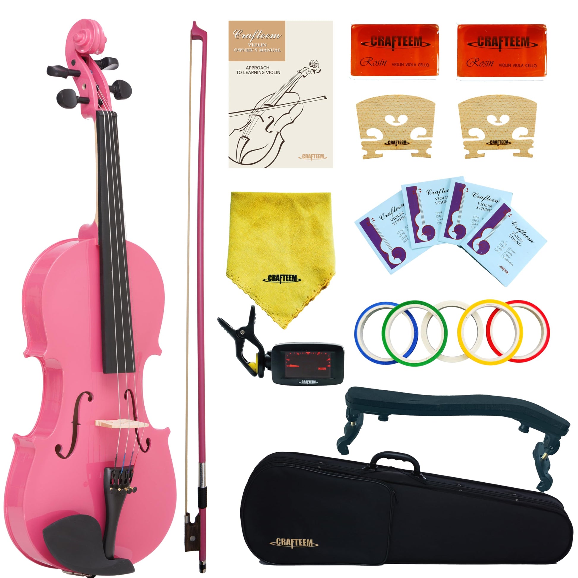 1/2 Fiddle Black Colored Premium Violin Outfit for Beginners Adults Kids With 5 Color Fingering Tape- Handcrafted Student Beginner Violin.(Black, 1/2)