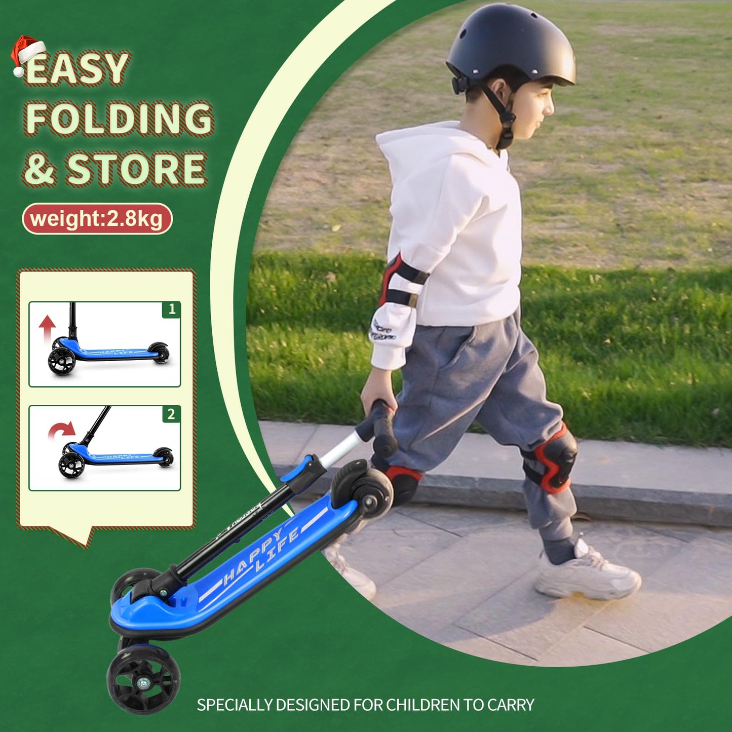 besrey Kick Scooter for Kids Ages 3-10, 3 Wheel Scooter for Kids with Adjustable Height, Folding Kids Scooter with LED Light Wheels Rear Brak Extra Wide Deck Outdoor Activities for Boys/Girls