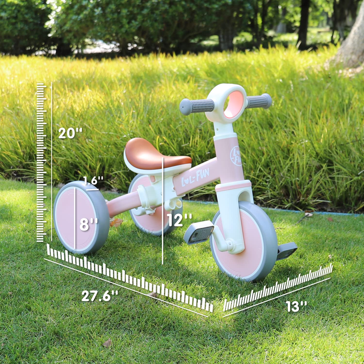 LOL-FUN 4 in 1 Toddler Balance Bike for 1-4 Years Old Boys Girls Gift, 3 Wheel Baby Bicycle for 1 Year Old Kids Tricycle with Easy Assembly Removable Pedal