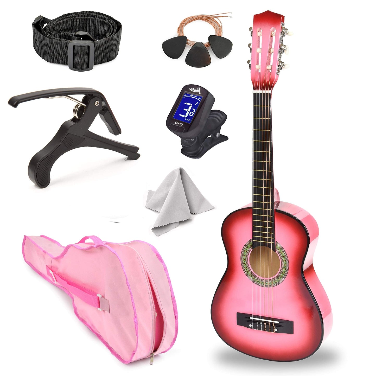 30" Left Handed Wood Guitar with Case and Accessories for Kids/Girls/Boys/Teens/Beginners (30", Black)