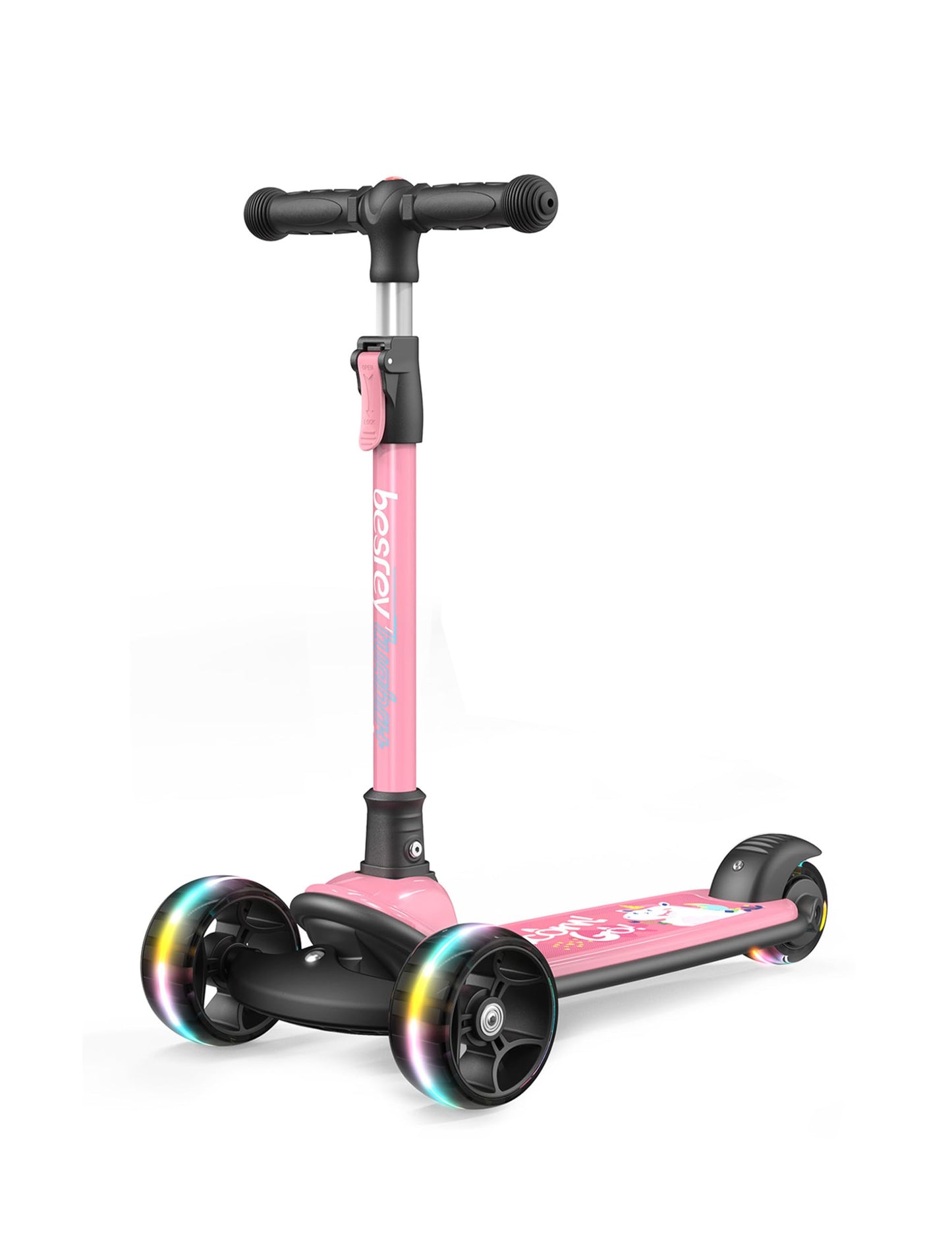 besrey Kick Scooter for Kids Ages 3-10, 3 Wheel Scooter for Kids with Adjustable Height, Folding Kids Scooter with LED Light Wheels Rear Brak Extra Wide Deck Outdoor Activities for Boys/Girls