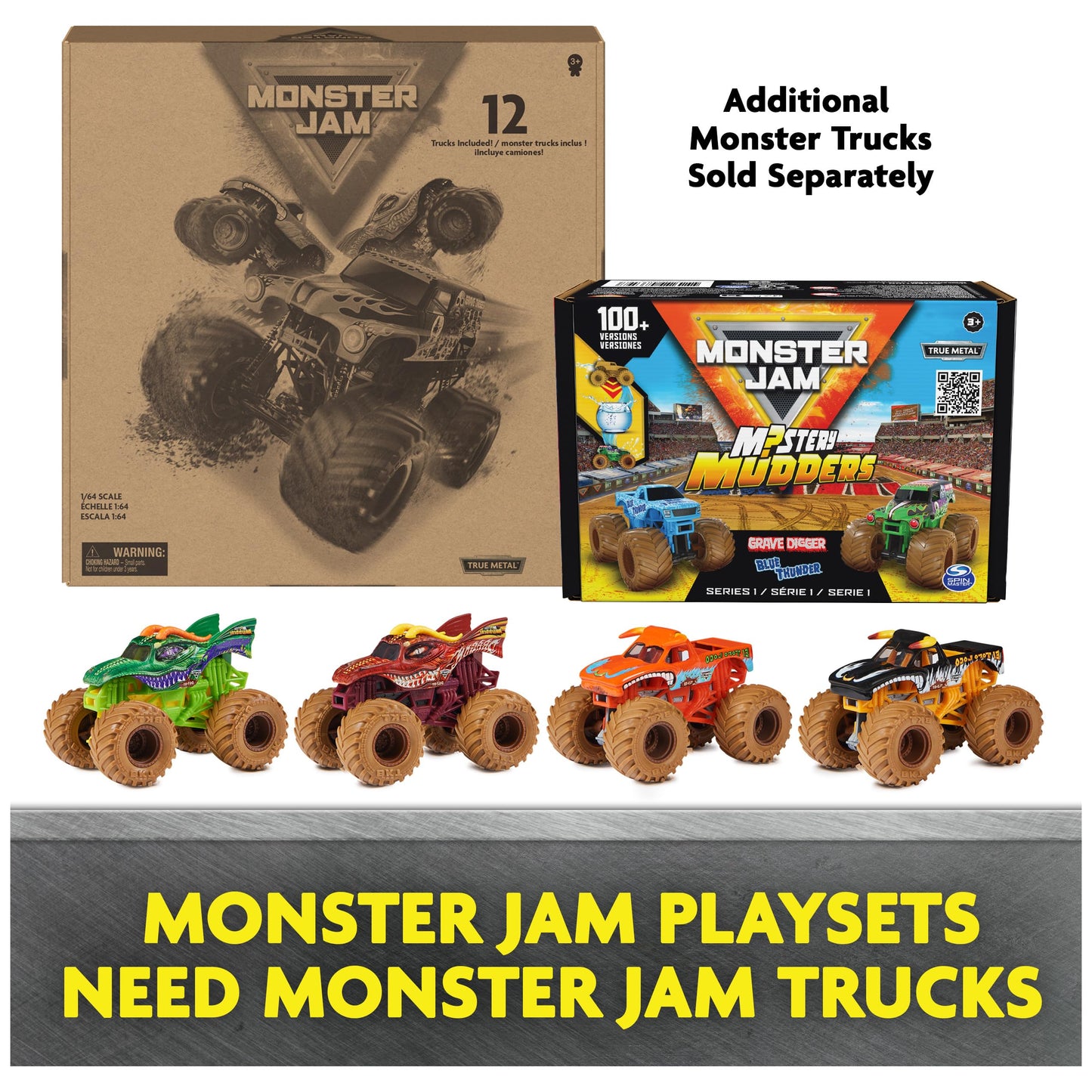 Monster Jam, Official 12-Pack of 1:64 Scale Die-Cast Monster Trucks for Boys and Girls, Kids Toys for Ages 4 and Up, Amazon Exclusive