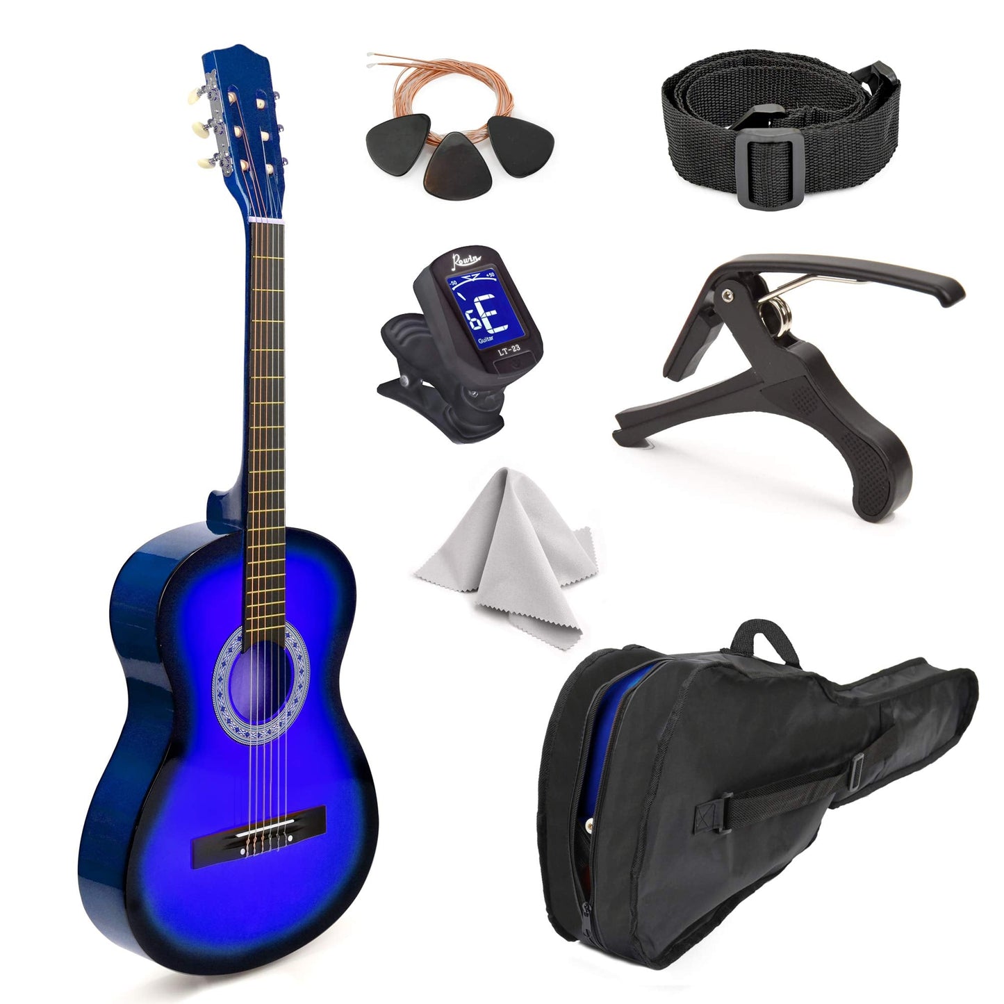 30" Left Handed Wood Guitar with Case and Accessories for Kids/Girls/Boys/Teens/Beginners (30", Black)