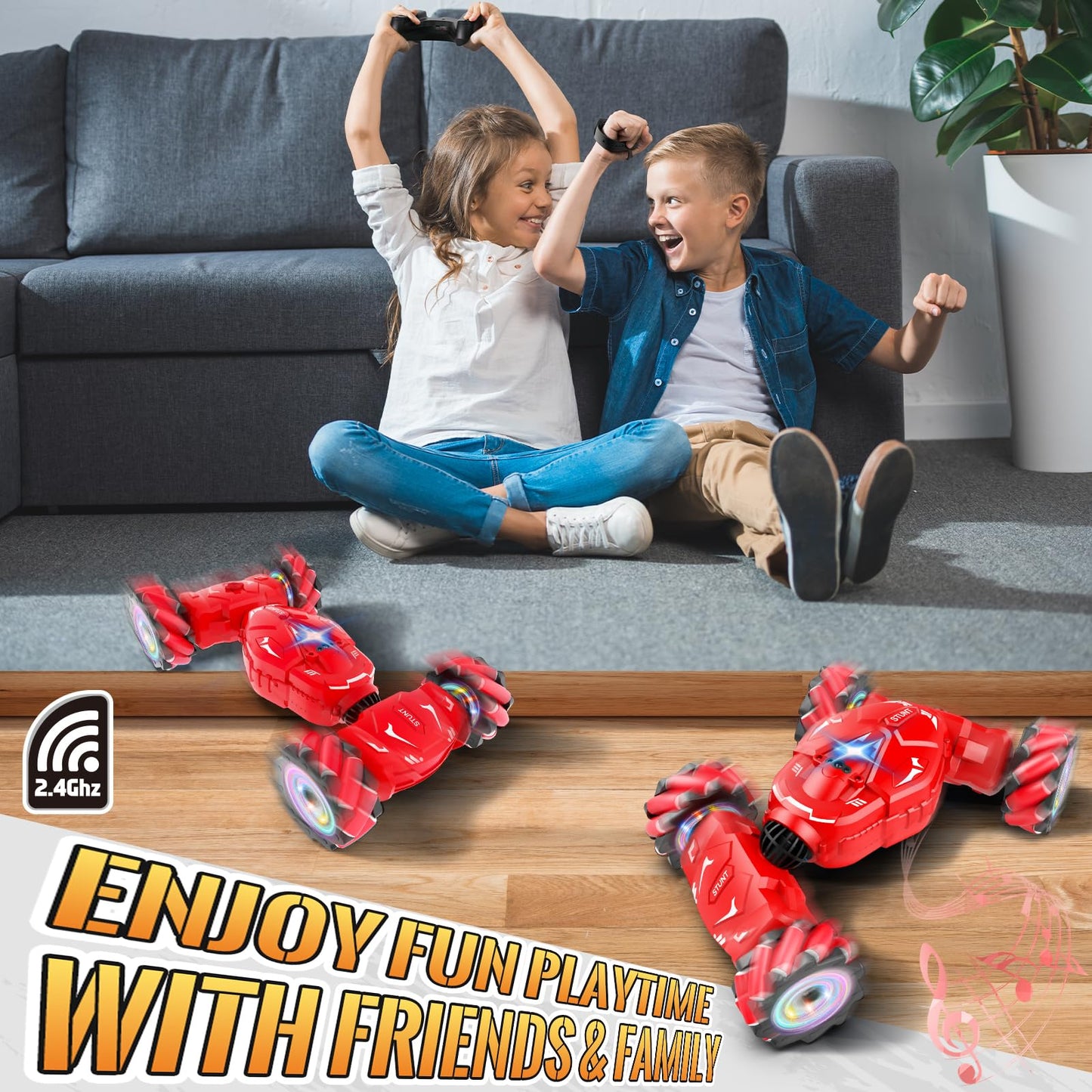 Pristar RC Car Toys for Boys Girls 6-12, Gesture Sensing RC Stunt Car 2.4Ghz 4WD Remote Control Car with Lights Music Double Sided Flip 360° Rotate Off-Road, Birthday Xmas Gifts for Kids Aged 6-12