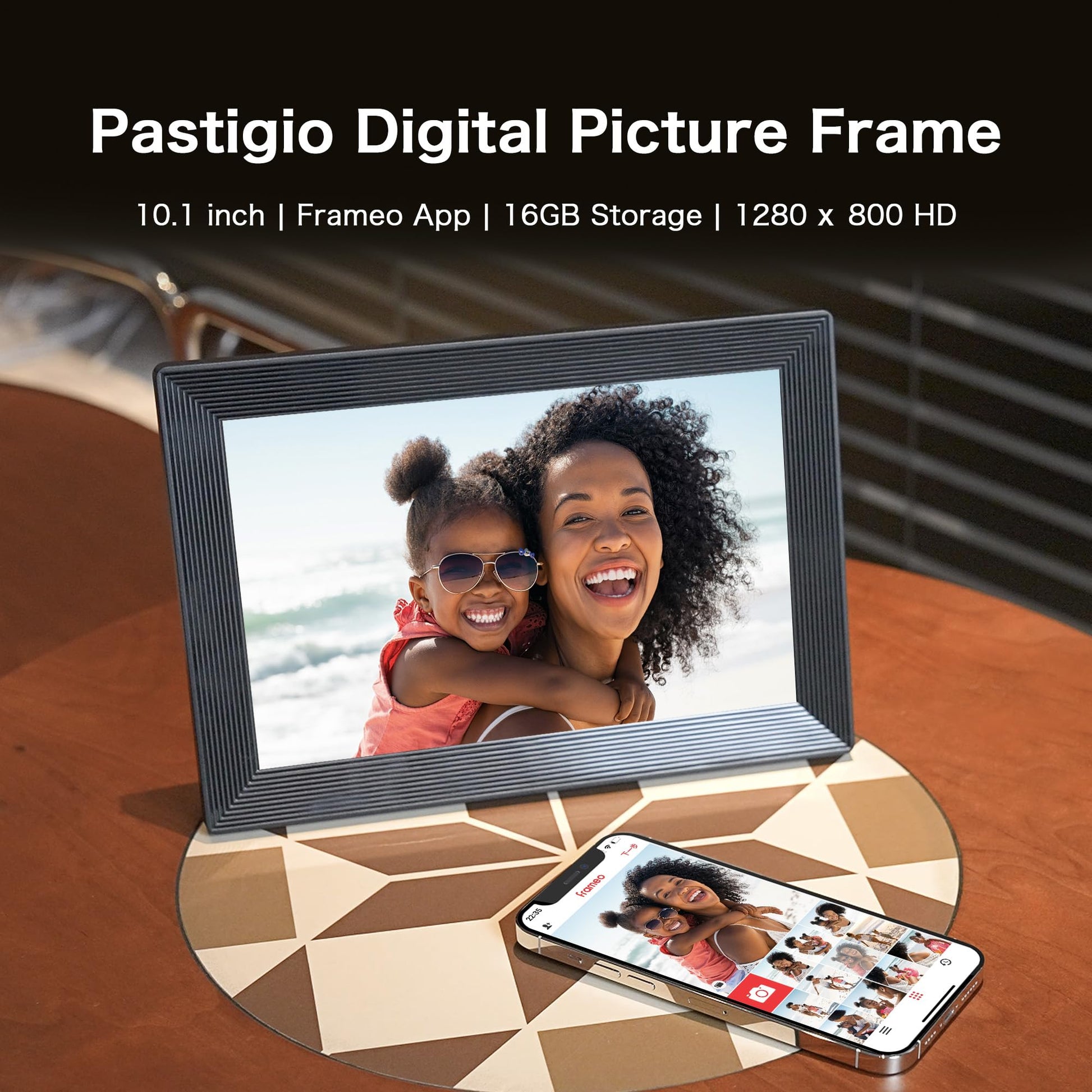 Digital Picture Frame, 10.1'' Frameo Digital WiFi, 32GB Memory, 1280 * 800 HD Touch Screen Electronic Photo Frame, Wall Mountable, Auto-Rotate, Share Instantly, Wedding, Birthday Gifts for Women, Mom