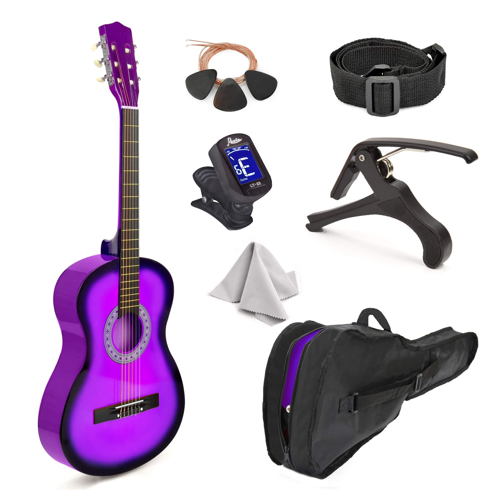 30" Left Handed Wood Guitar with Case and Accessories for Kids/Girls/Boys/Teens/Beginners (30", Black)