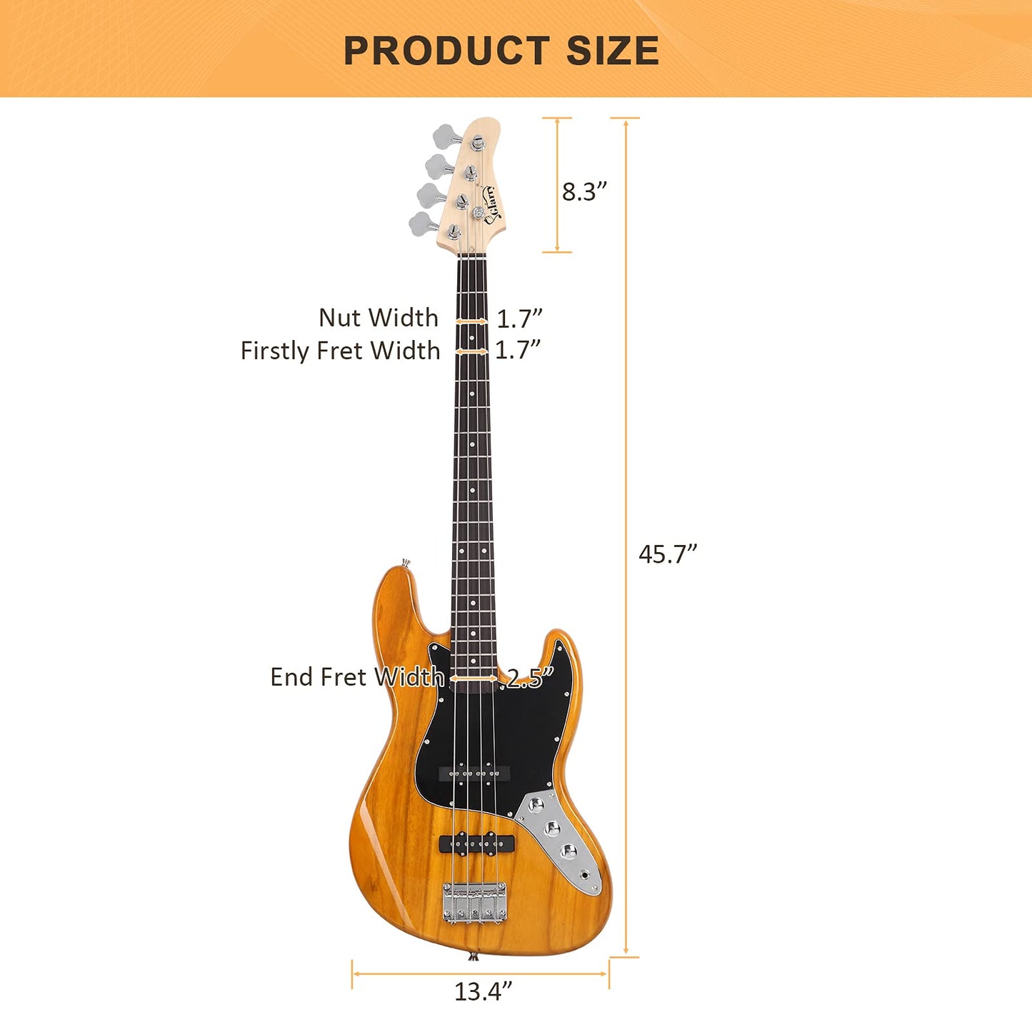 GLARRY 4 String GJazz Electric Bass Guitar Full Size Right Handed with Guitar Bag, Amp Cord and Beginner Kits (Burly Wood)