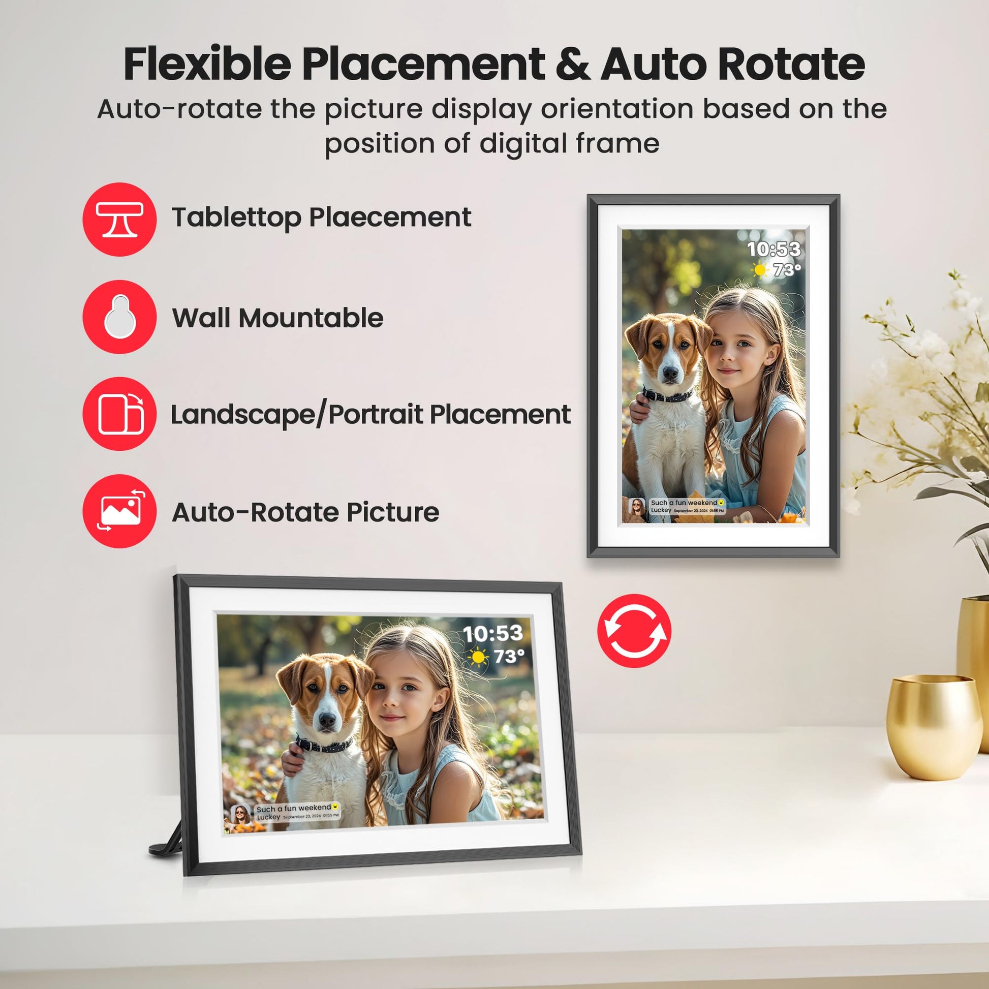 Frameo 10.1 Inch WiFi Digital Picture Frame, Smart Cloud Electronic Photo Frame with HD IPS Touch Screen Slideshow 32GB Memory Auto-Rotate Wall Mount, Share Photos/Videos from Phone by Frameo App