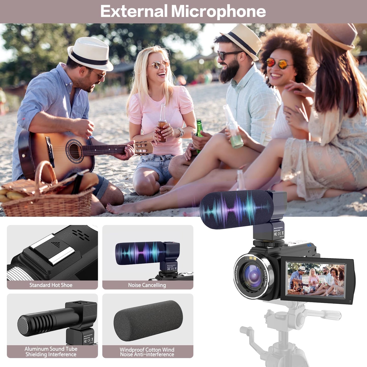 Video Camera Camcorder,HD 1080P 30FPS 36MP 270 Degree Rotation,16X Zoom Digital Camera, Night Vision Vlogging Camera for YouTube with External Microphone,Lens Hood, Remote Control, Stabilizer