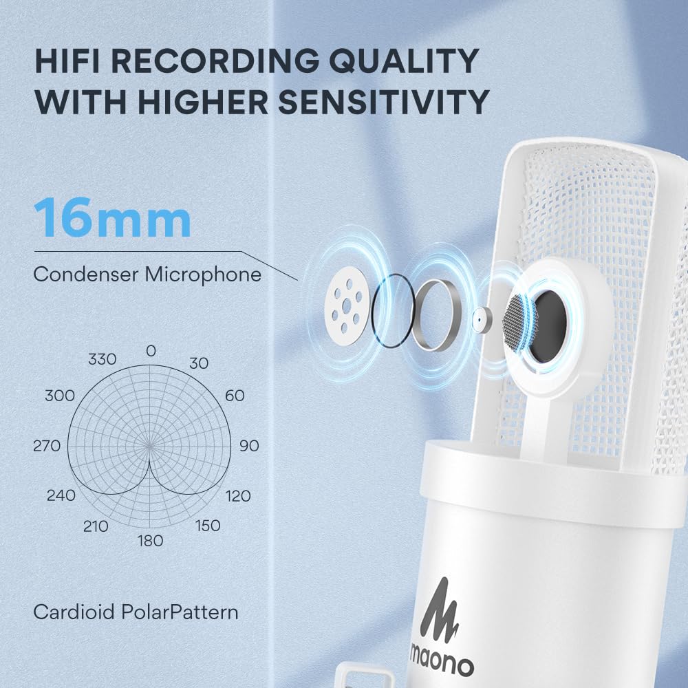 USB Microphone, MAONO 192KHZ/24Bit Plug &amp; Play PC Computer Podcast Condenser Cardioid Metal Mic Kit with Professional Sound Chipset for Recording, Gaming, Singing, YouTube (AU-A04)