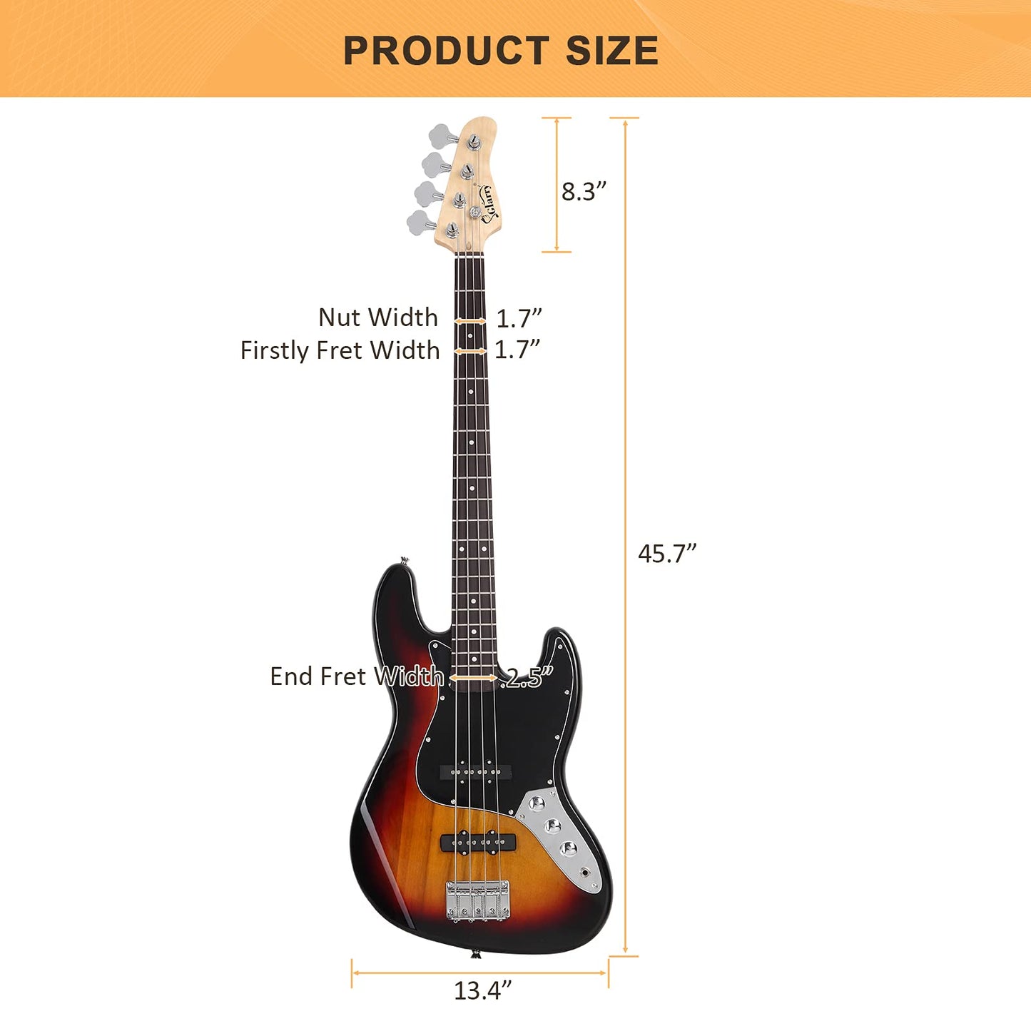 GLARRY 4 String GJazz Electric Bass Guitar Full Size Right Handed with Guitar Bag, Amp Cord and Beginner Kits (Burly Wood)