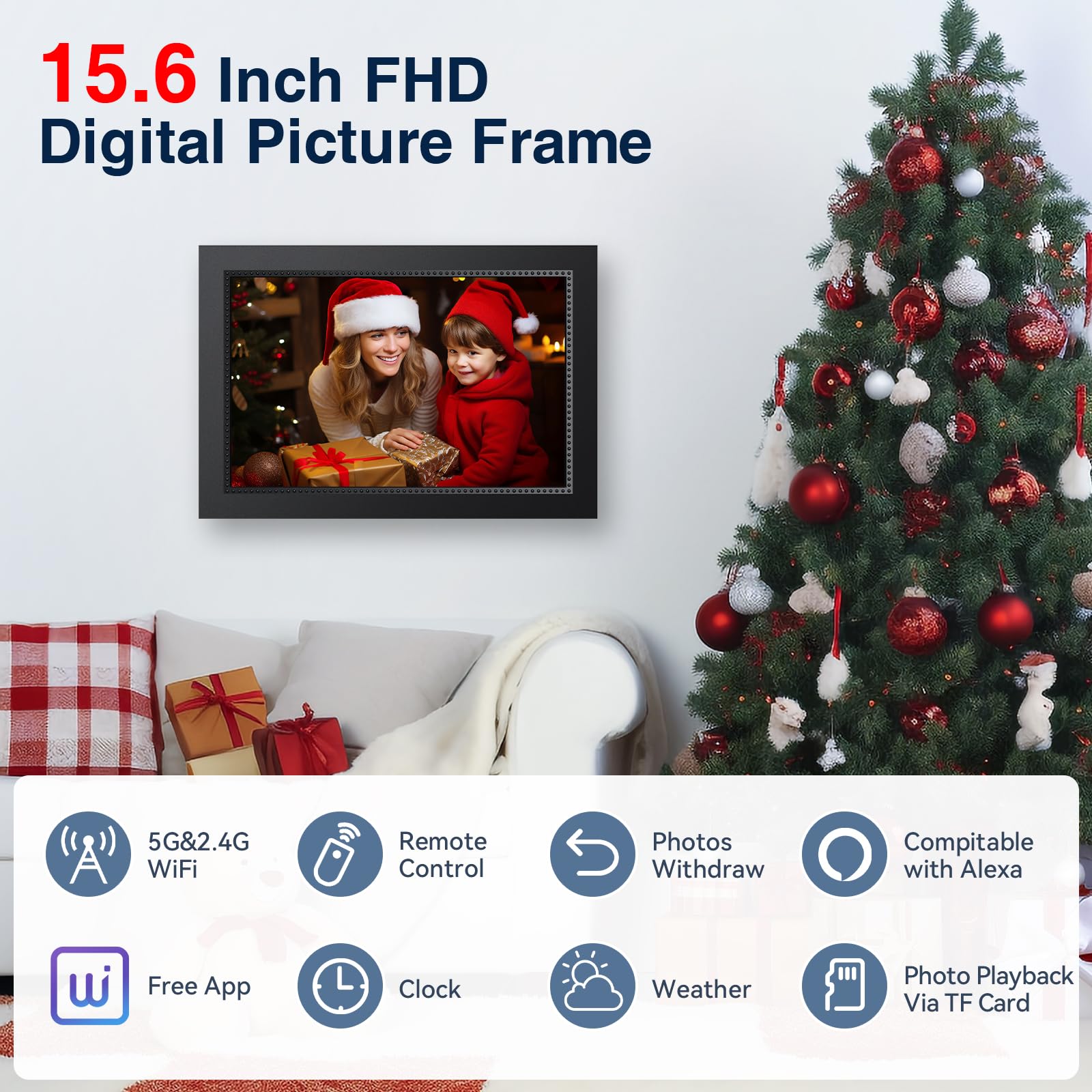 Digital Picture Frame 10.1 Inch WiFi Digital Photo Frame,1280 * 800 HD IPS Touch Screen Smart Cloud Photo Frame, to Share Photos Or Videos Remotely Via APP Email (Black)