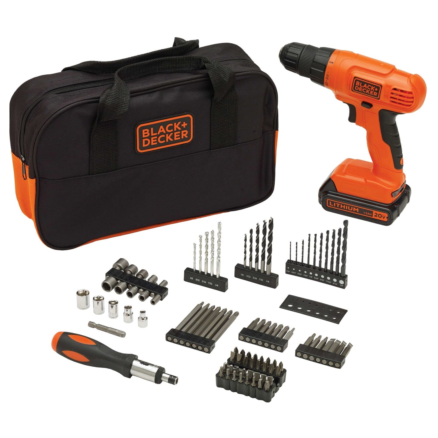 BLACK+DECKER 20V MAX Drill/Drill Bit Set with MarkIT Picture Hanging Tool Kit (BDC120VA100 &amp; BDMKIT101C)