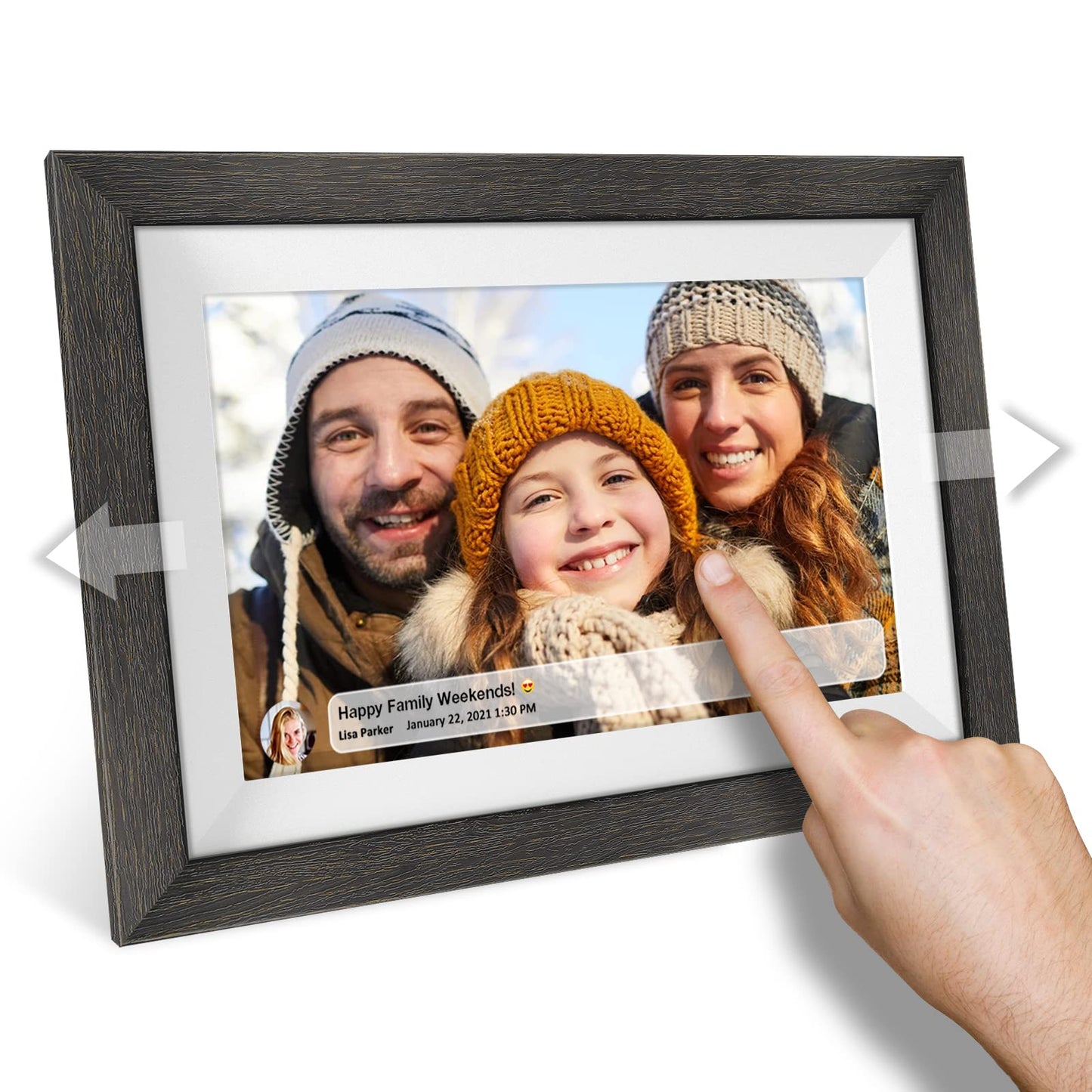 Frameo 10.1 inch Digital Picture Frame WiFi Smart Digital Photo Frame Wood IPS HD 1280 * 800 1080P Touch Screen Auto-Rotate Easy Setup to use Free Share Photos and Videos Gift for mon Father Women