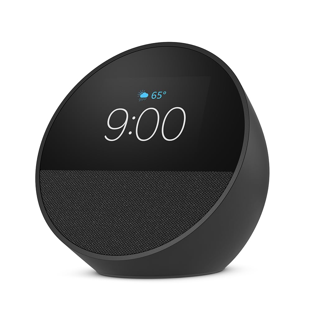 Amazon Echo Spot (newest model), Great for nightstands, offices and kitchens, Smart alarm clock with Alexa, Black