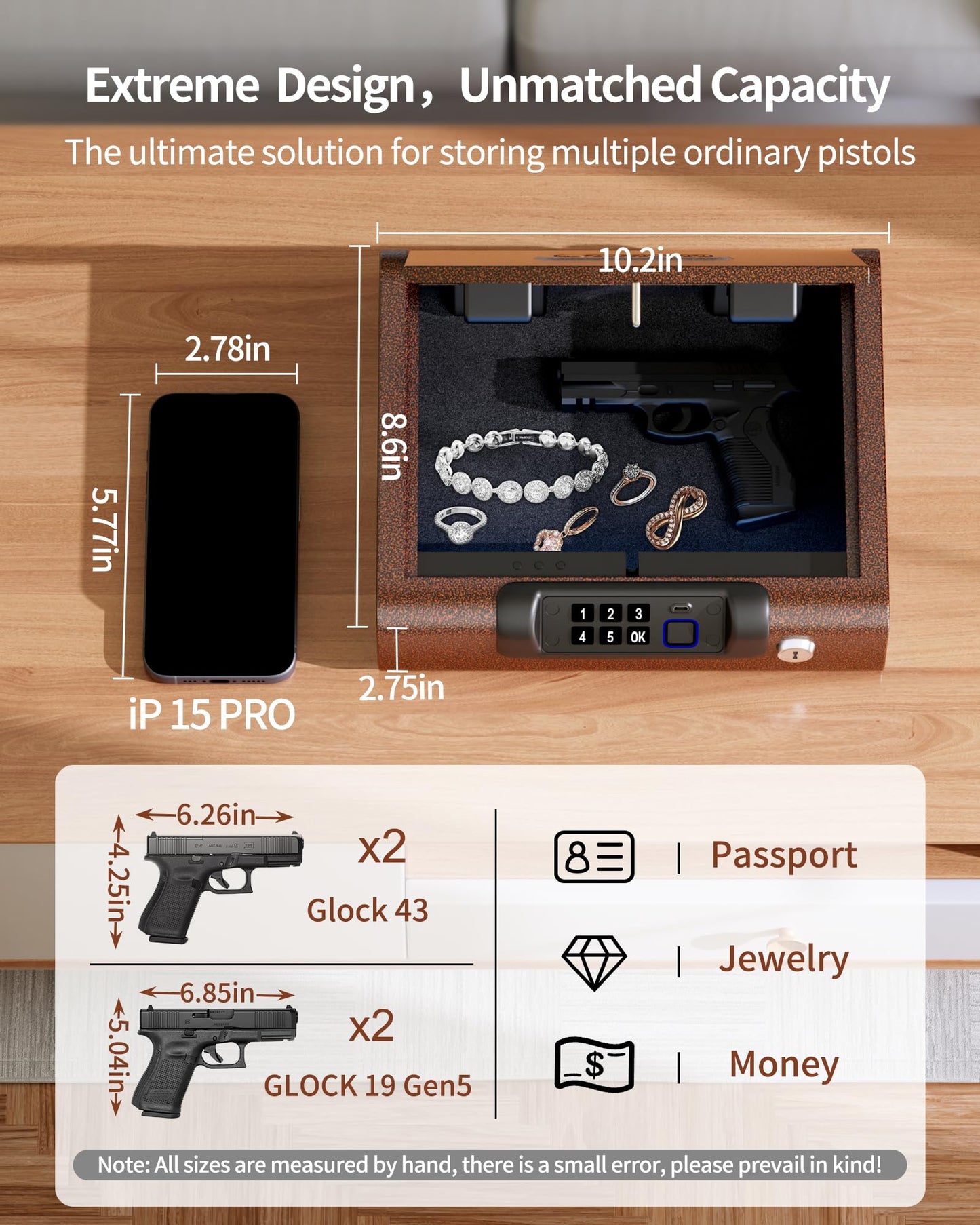 Gun Safe,Biometric Gun Safe for Pistols 3-Ways unlock Safe Fingerprint Digital PIN Key Unlock with Voice, Gun lock box for Cloakroom living room Bedroom Nightstand and Car BILLCONCH