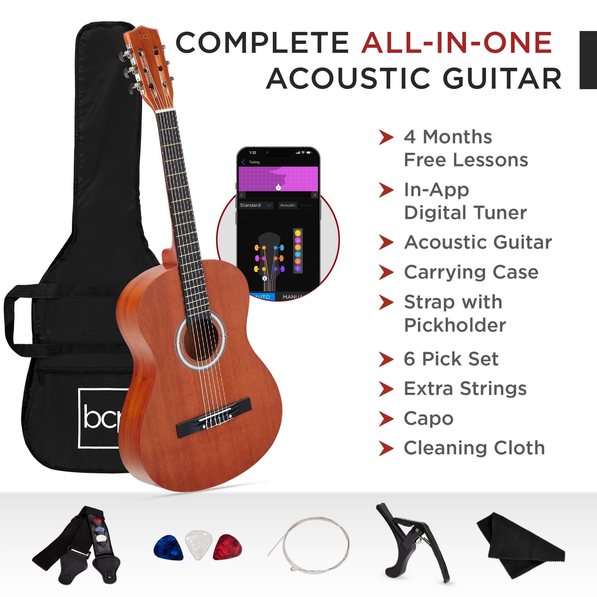 Best Choice Products 30in Kids Acoustic Guitar, All-in-One Beginner Starter Kit w/Strap, Case, Extra Strings, Rosette Inlay - Black