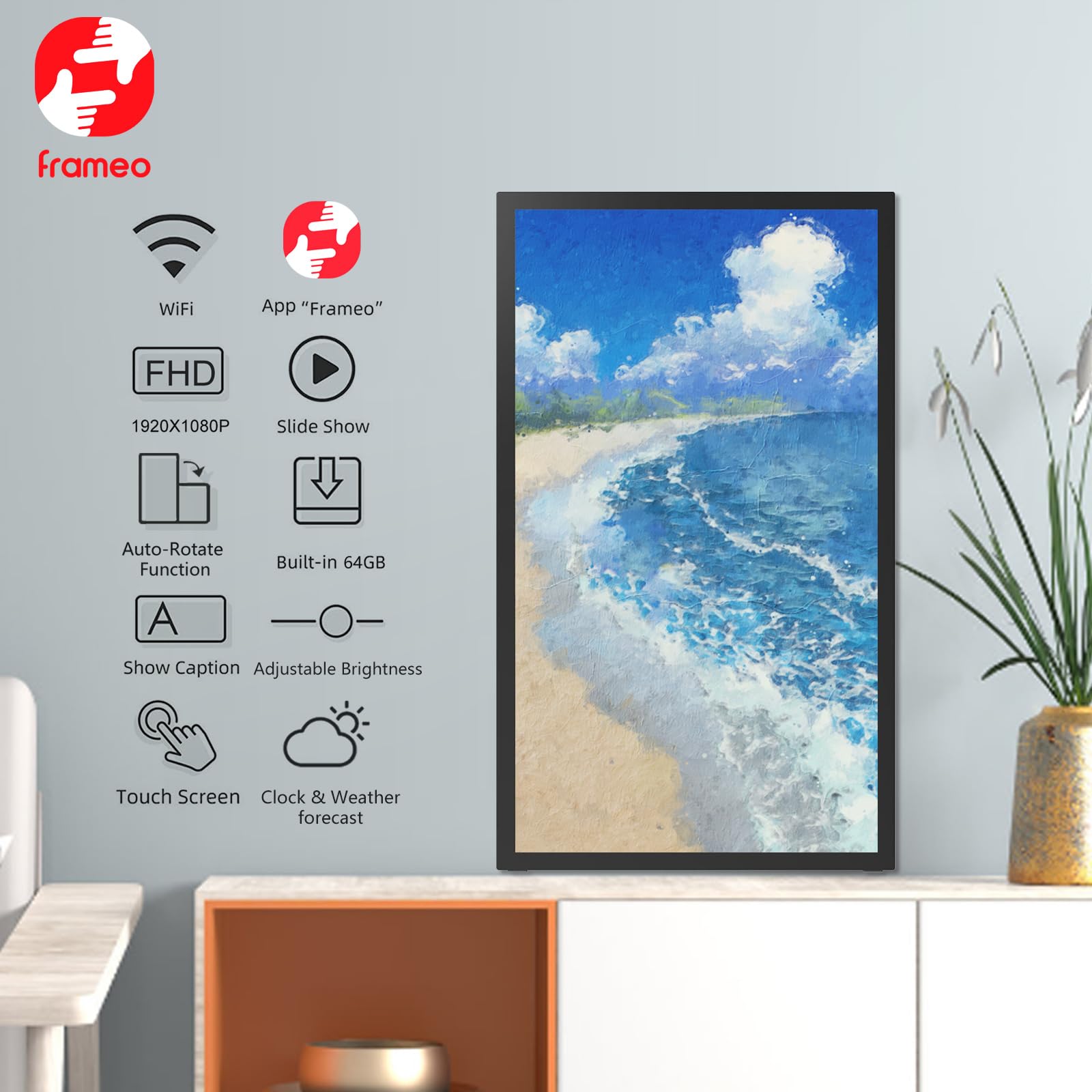 FRAMEO Digital Photo Frame, 10.1 Inch WiFi Digital Picture Frame with 1280x800 IPS HD Touch Screen, 32GB Storage Auto-Rotate Wall Mountable Easy Share Photos or Videos via Frameo App from Anywhere