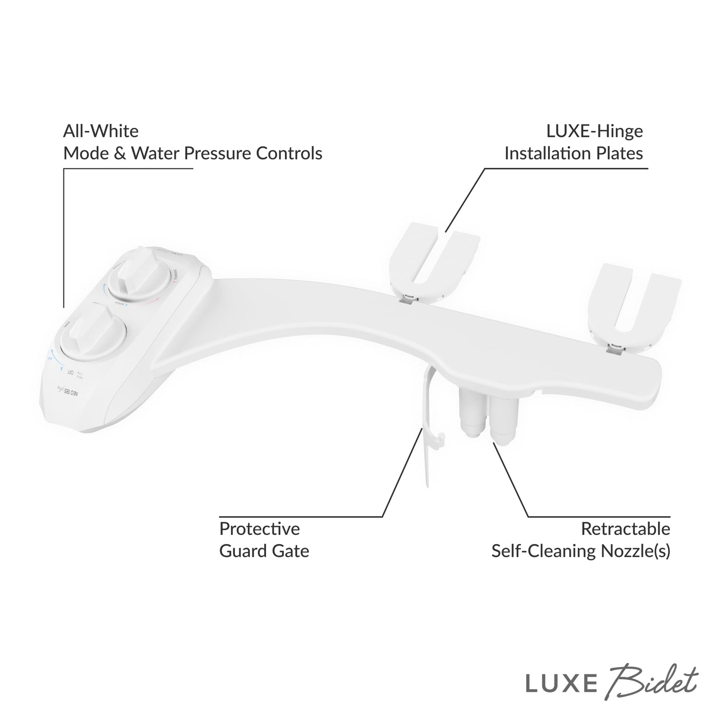 LUXE Bidet NEO 185 Plus - Patented Bidet Attachment for Toilet Seat, Innovative Hinges to Clean, Slide-in Easy Install, Advanced 360° Self-Clean, Dual Nozzles, Feminine &amp; Rear Wash (Chrome)