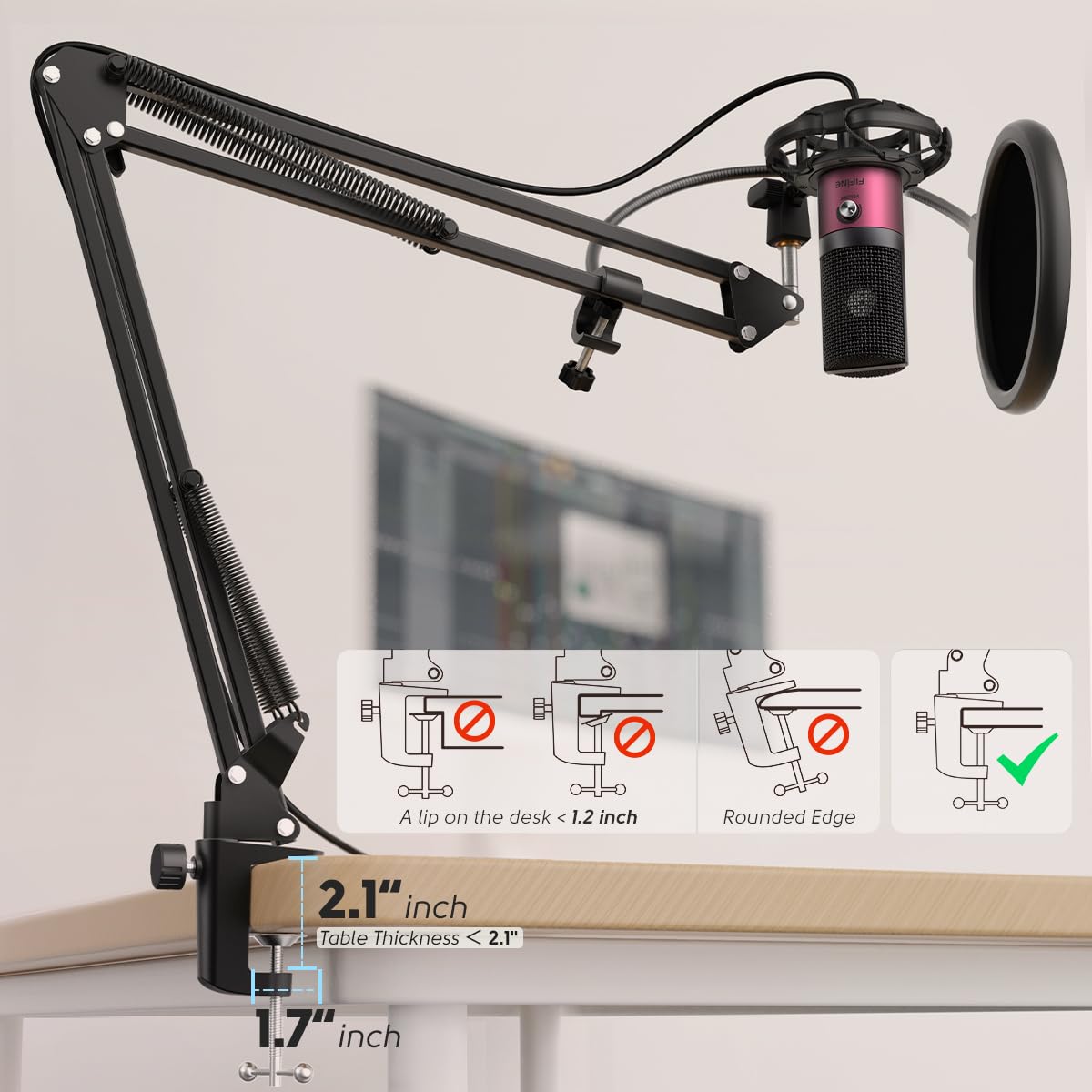 FIFINE Studio Condenser USB Microphone Computer PC Microphone Kit with Adjustable Boom Arm Stand Shock Mount for Instruments Voice Overs Recording Podcasting YouTube Vocal Gaming Streaming-T669