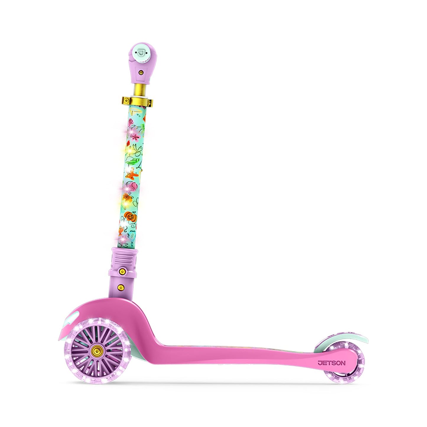 Jetson Character Kids Kick Scooter, LED Lights on Stem &amp; Light-Up Wheels, Lightweight Frame, Height-Adjustable Handlebar, Lean-to-Steer System, Easy-Fold Mechanism