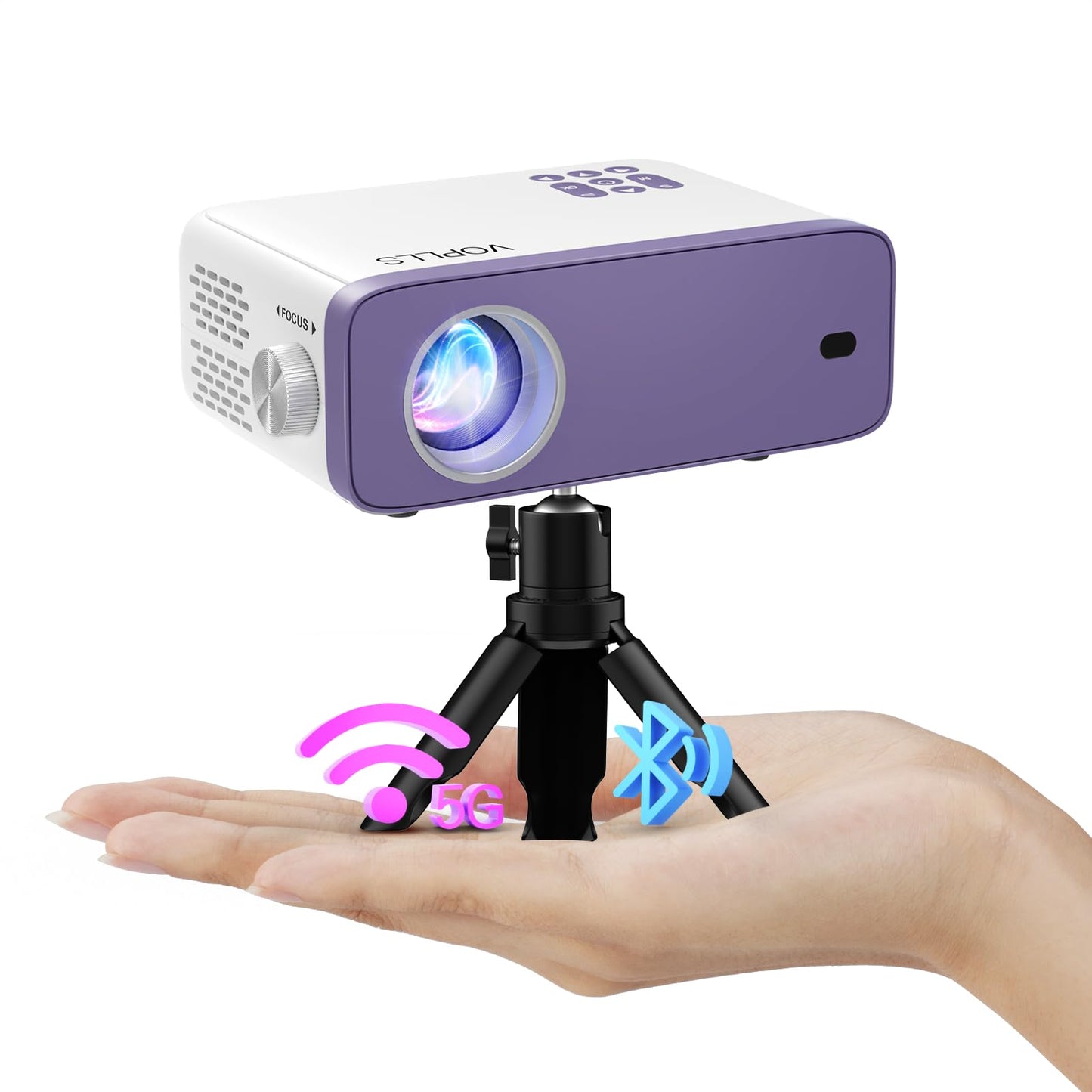 Mini Projector, VOPLLS 1080P Full HD Supported Video Projector, Portable Outdoor Home Theater Movie Projector, 50% Zoom, Compatible with HDMI, USB, AV, Smartphone/Tablet/Laptop (Small Projector)