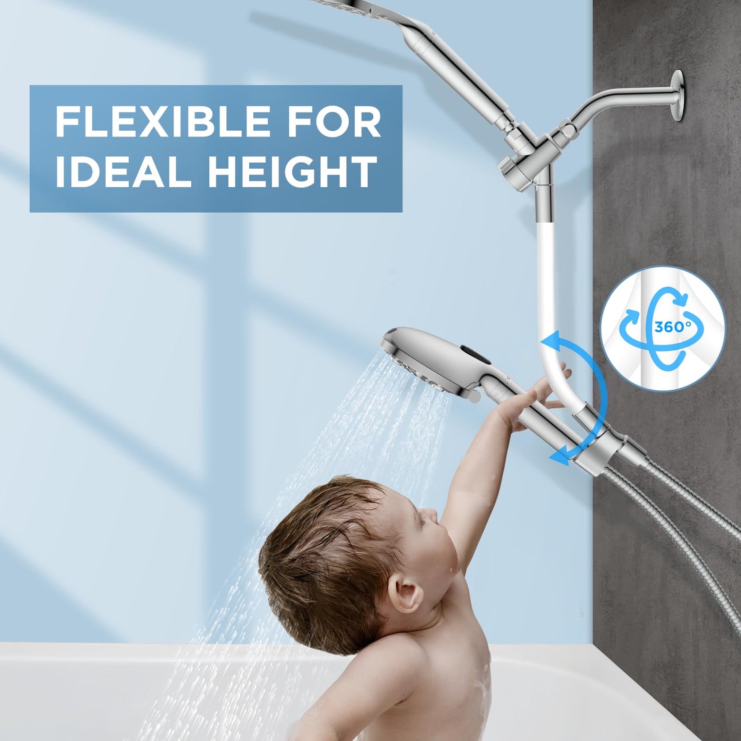 Dual Filtered Rain Shower Head Combo, High Pressure Handheld Shower Head with Adjustable Bar - Rainfall Shower Head And Showerhead with Filter for Hard Water - Removes Chlorine