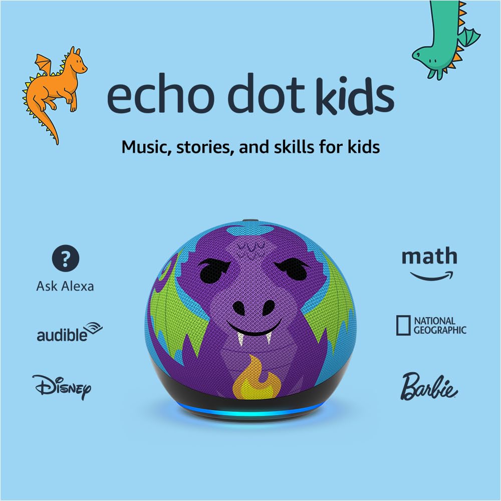 Amazon Echo Dot Kids (newest model), Designed for kids, with parental controls, Includes 1 Year of Amazon Kids+, Owl