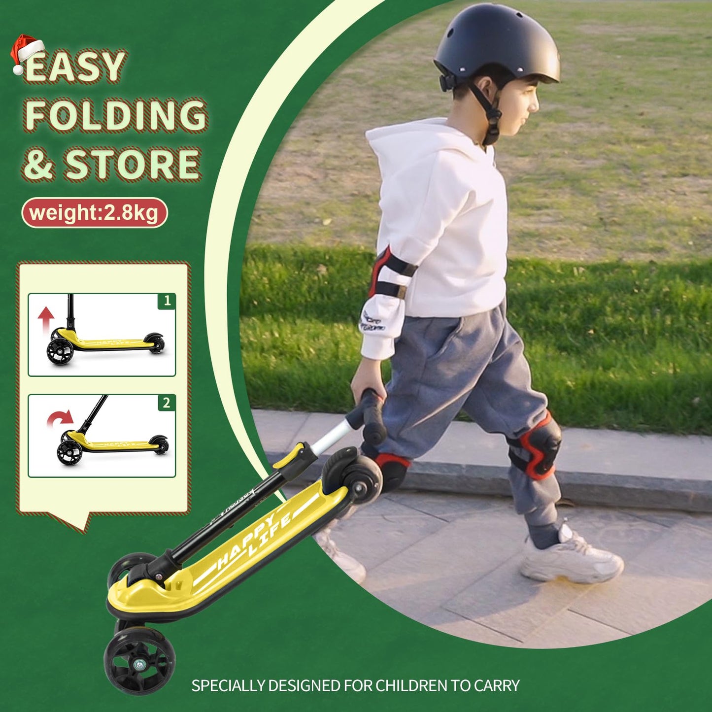 besrey Kick Scooter for Kids Ages 3-10, 3 Wheel Scooter for Kids with Adjustable Height, Folding Kids Scooter with LED Light Wheels Rear Brak Extra Wide Deck Outdoor Activities for Boys/Girls