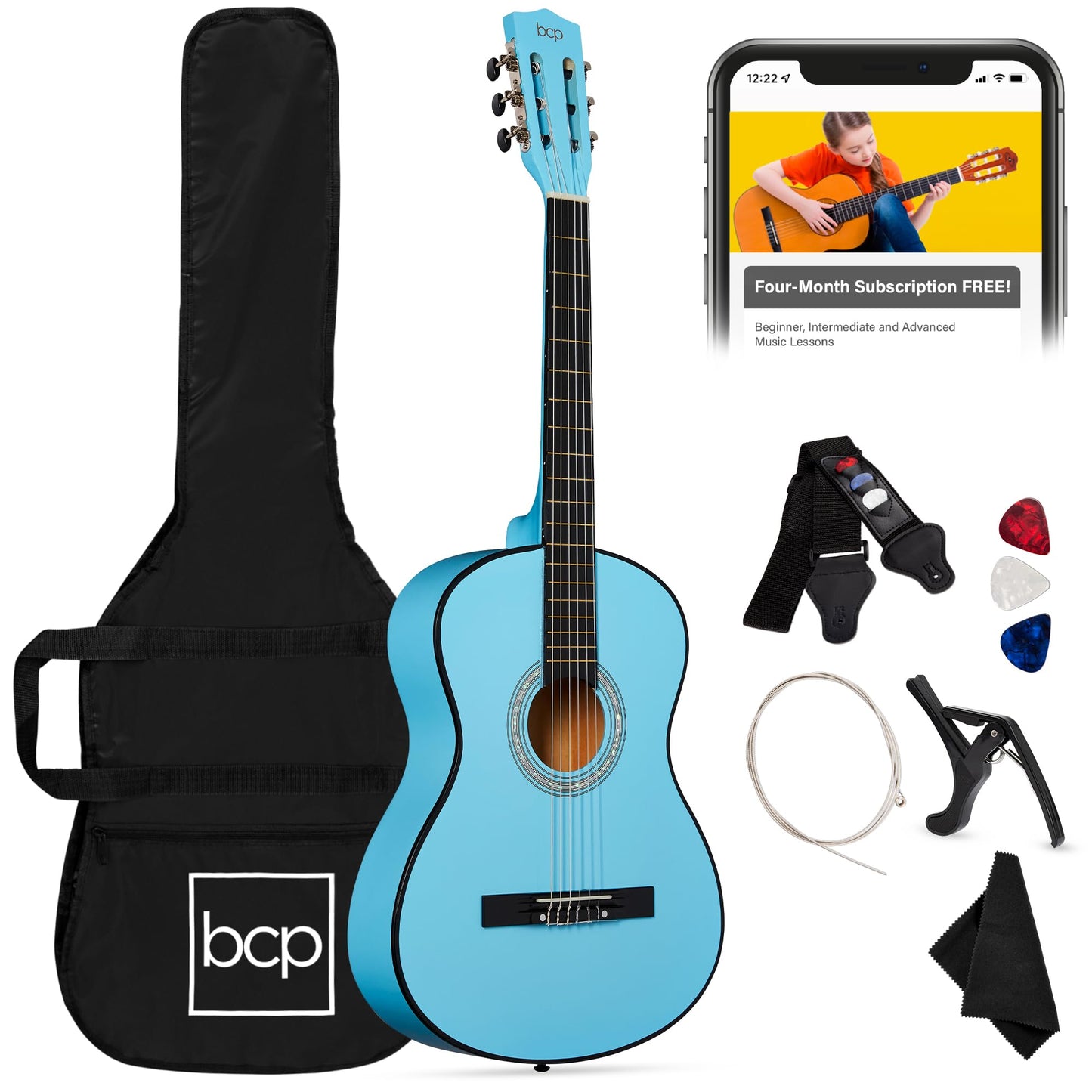 Best Choice Products 30in Kids Acoustic Guitar, All-in-One Beginner Starter Kit w/Strap, Case, Extra Strings, Rosette Inlay - Black